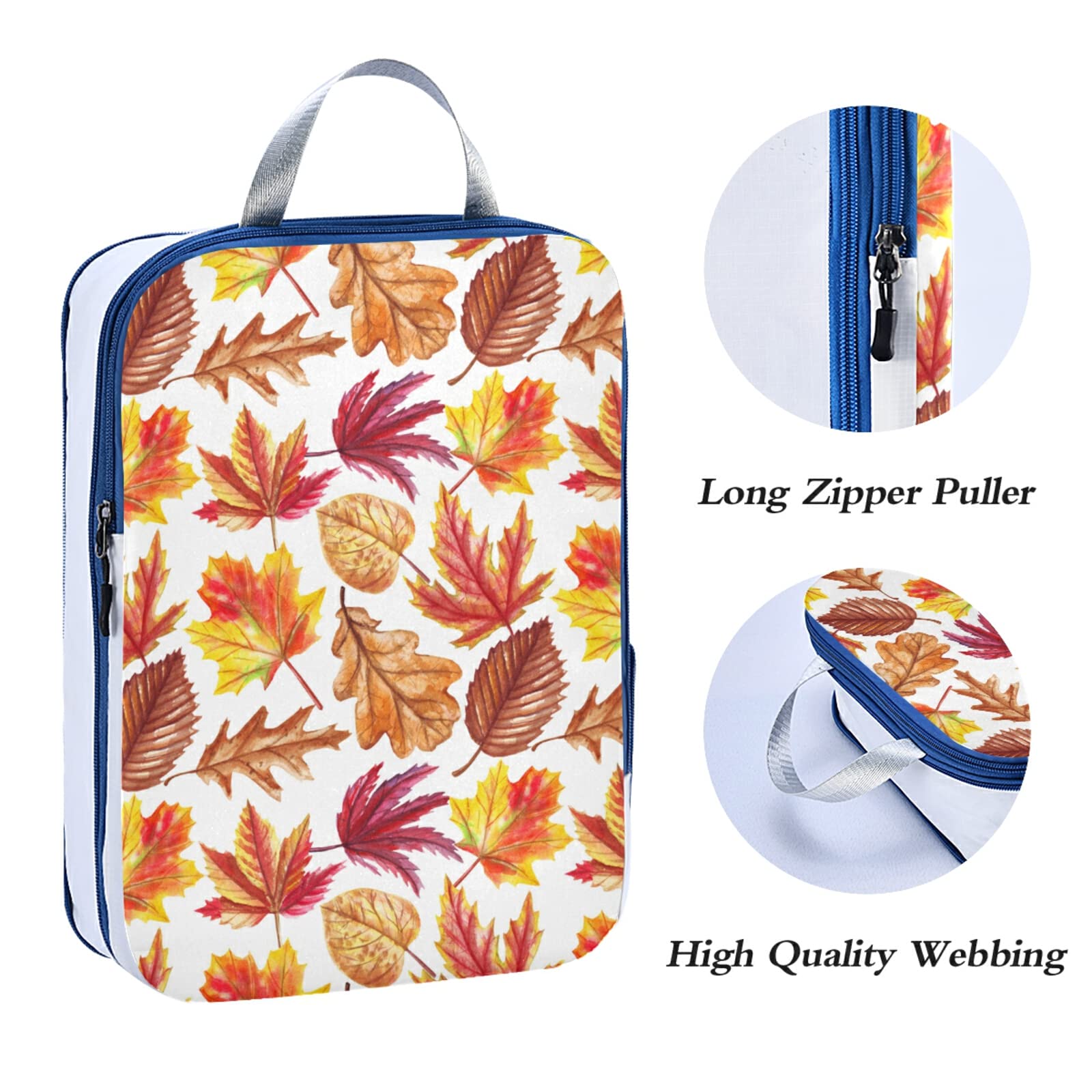 Watercolor Autumn Leaves Orange Red Falling Leaves on White 3-Piece Expandable Luggage Packing Cubes Set - Ultralight Travel Organizer for Suitcase, Compressible Packing Bags - Perfect for Vacation, Business Trips & Airplane Travel