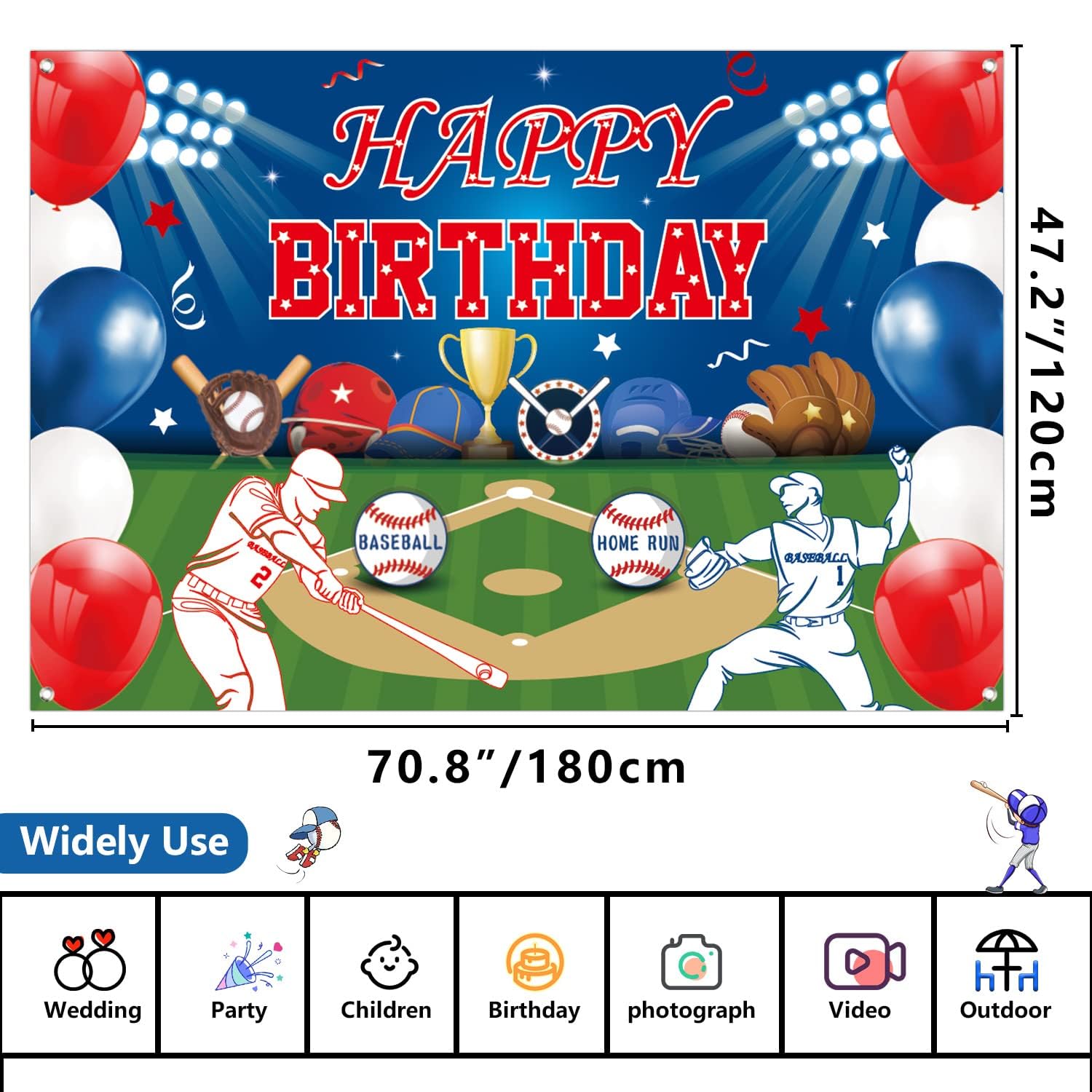 Baseball Birthday Party Decorations Set - Happy Birthday Backdrop, Plates, Cups, Napkins, Tablecloth & Balloons for Boys & Men - Serves 20 Guests - Perfect for Baseball Themed Parties, Sports Celebrations & Game Day Events