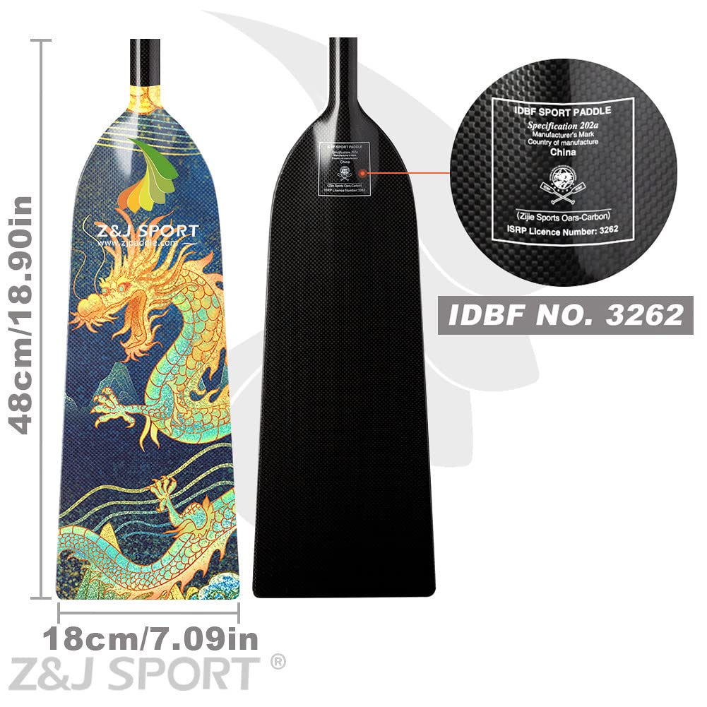 Z&J SPORT IDBF Approved Carbon Fiber Adjustable Dragon Boat Paddle with Dragon Graphic & T-Handle - Professional Racing Equipment for Dragon Boat Competitions & Team Training