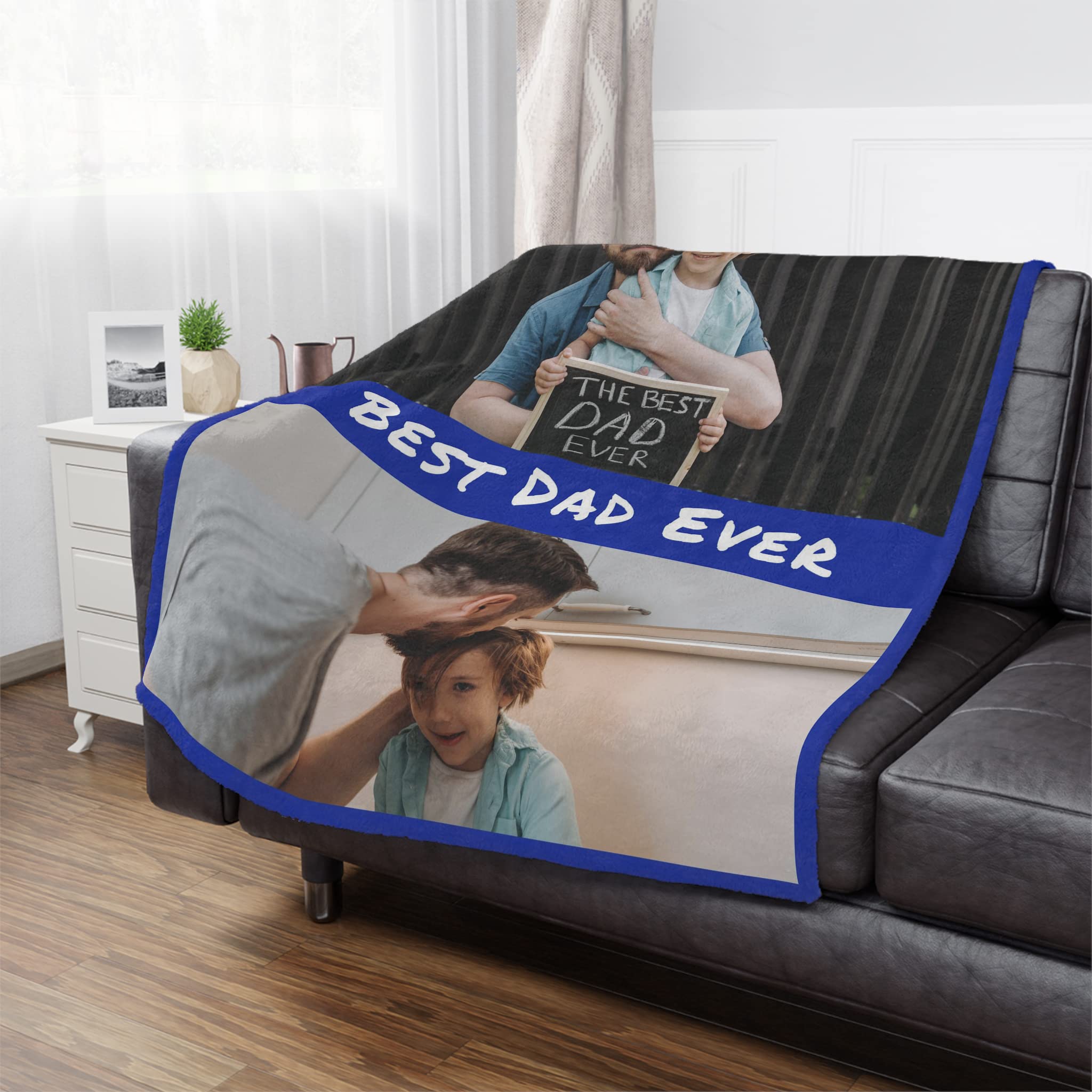 Personalized Photo Blanket - Custom Fleece Throw with Text & Collage - Soft Flannel Blanket for Dad, Grandpa, Husband - Perfect Father's Day Gift from Daughter, Son or Wife - Great for Cuddling, Home Decor & Special Occasions