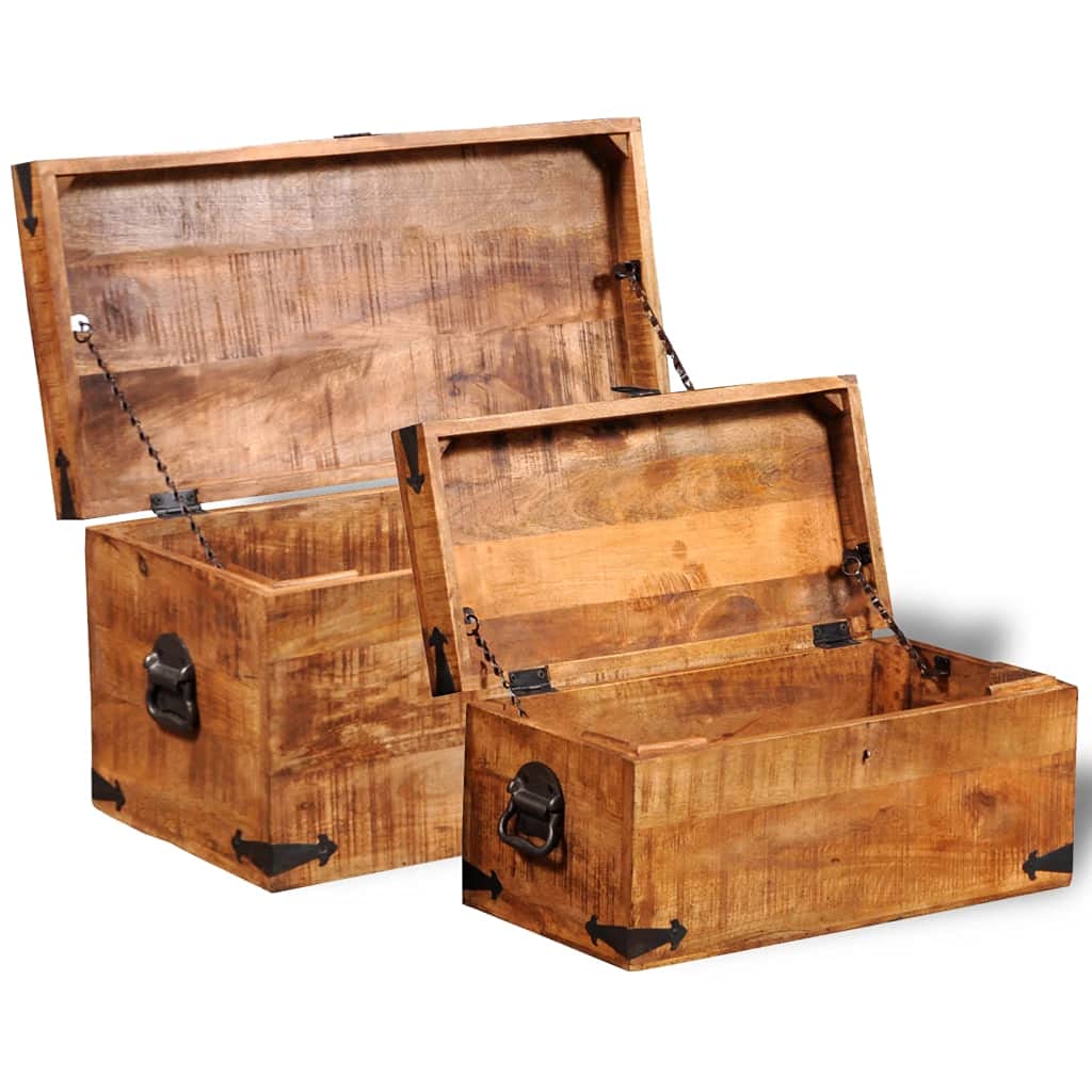 2-Piece Mango Wood Storage Chest Set - Toy Box, Storage Basket & Retro Entryway Bench - Large Sturdy Trunk for Living Room & Bedroom - Easy Assembly - Perfect for Organizing Toys, Blankets & Home Decor