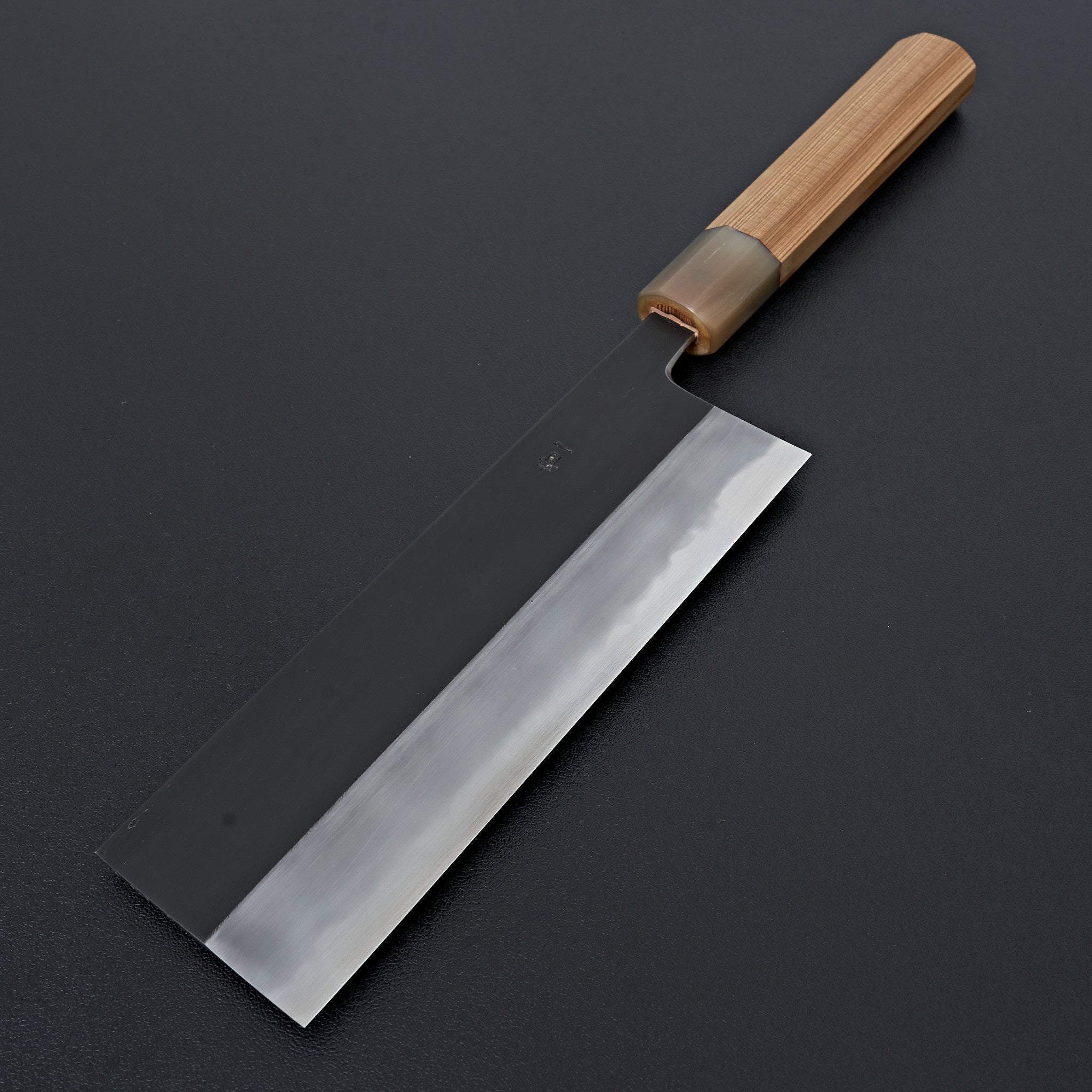 Hitohira Tanaka Kyuzo Blue #1 Kurouchi Nakiri 180mm Japanese Chef Knife - Premium Yakusugi Cedar Handle (Kaku) - Perfect for Slicing Vegetables, Herbs & Sushi Prep