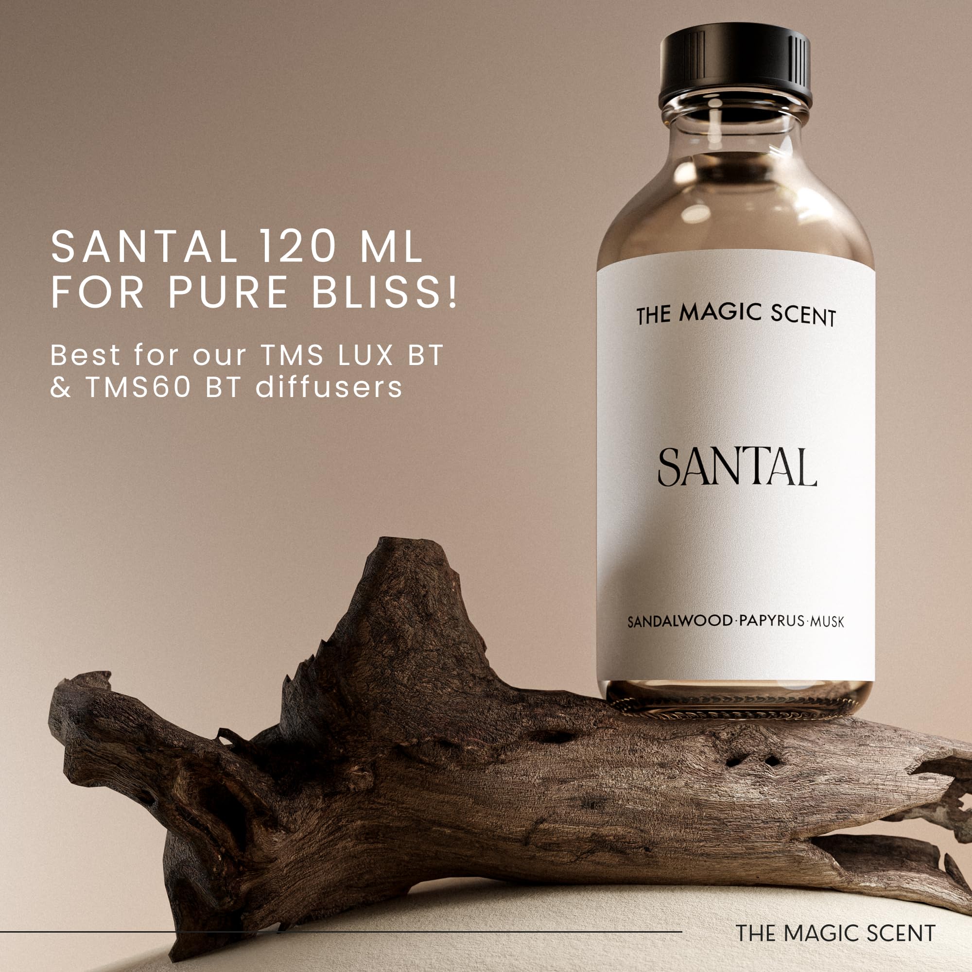 Premium Santal Fragrance Oil for Diffusers - 100% Pure Sandalwood Essential Oil for Aromatherapy, Home & Office - Cold-Air & Ultrasonic Diffuser Compatible - 4 fl oz (120mL) - Perfect for Relaxation, Meditation & Stress Relief