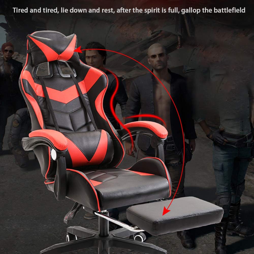 Ergonomic High Back Racing Style Gaming Chair - Adjustable Swivel Office Chair with Headrest & Lumbar Support, Massage Function - Red - Perfect for Home Office, Gaming Setup & Workstation Comfort