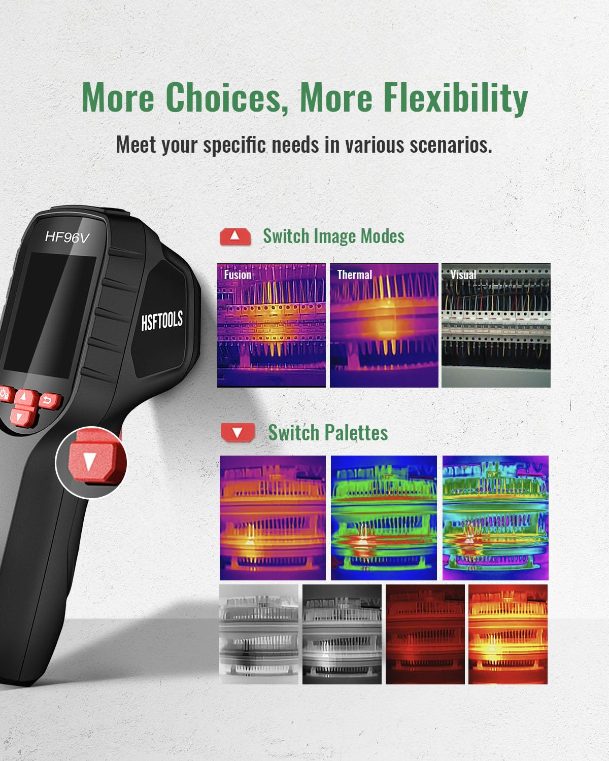HF96V Thermal Imaging Camera with Visual Camera - 240x240 Super Resolution, 96x96 IR, Laser Pointer, 25Hz, 50°FOV, -4°F to 1022°F, IP54 - Perfect for Electrical Inspections, HVAC Maintenance & Home Energy Audits