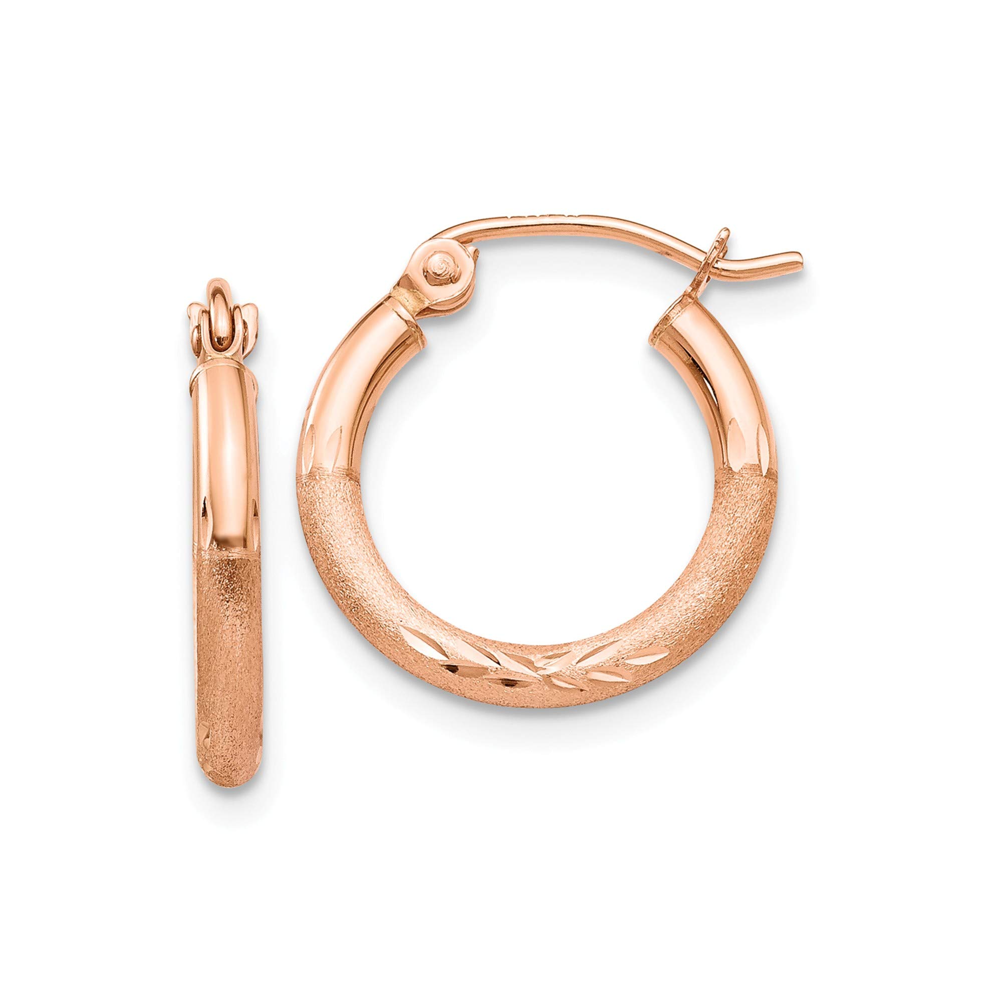 14K Rose Gold Lightweight Satin Diamond Cut Hoop Earrings for Women - Elegant Everyday Jewelry Gift for Her, Wedding, Anniversary & Special Occasions