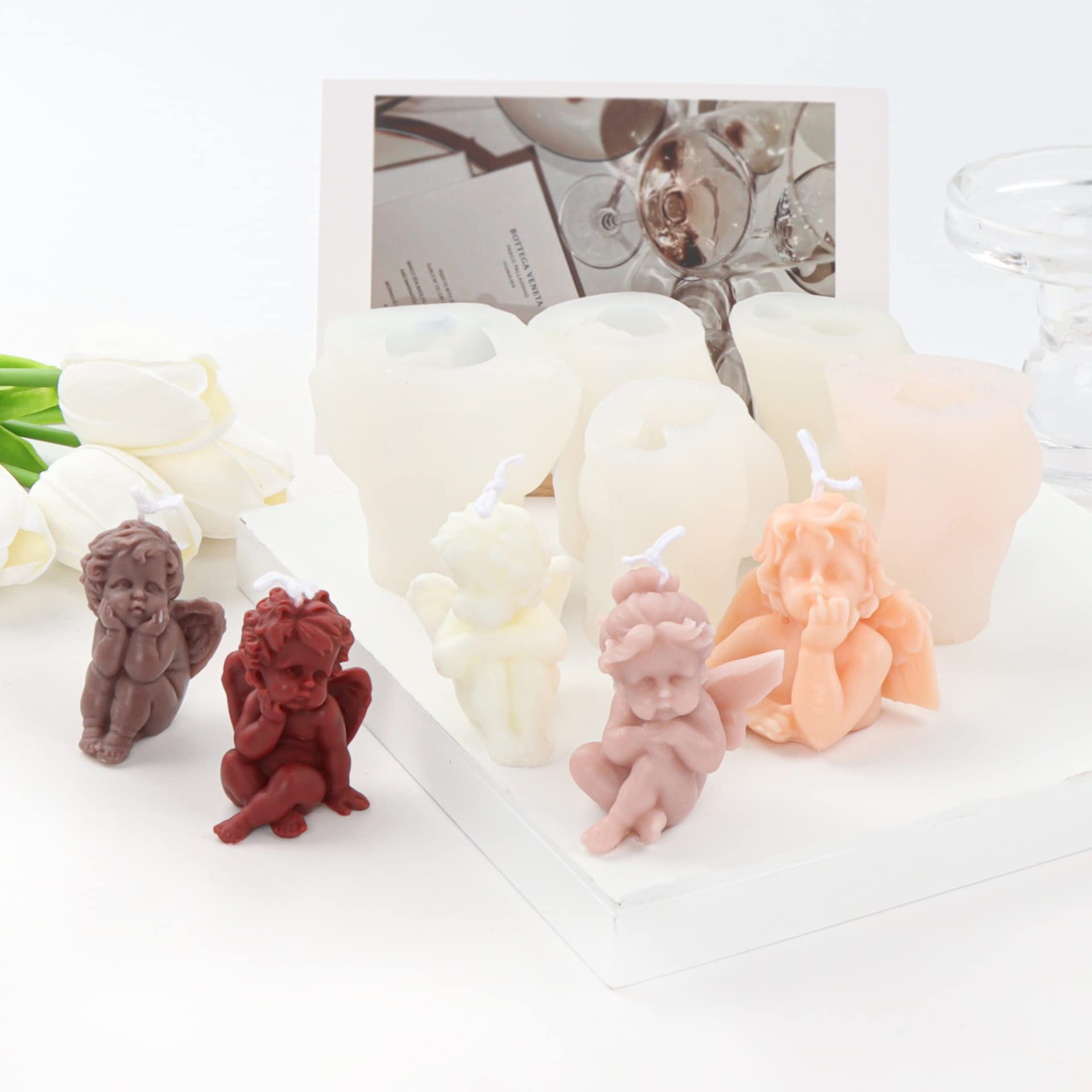 5Pcs 3D Angel Candle Silicone Molds - DIY Candle Making, Gypsum Resin Statues & Home Decor - Perfect for Christmas, Wedding, Gift & Craft Projects