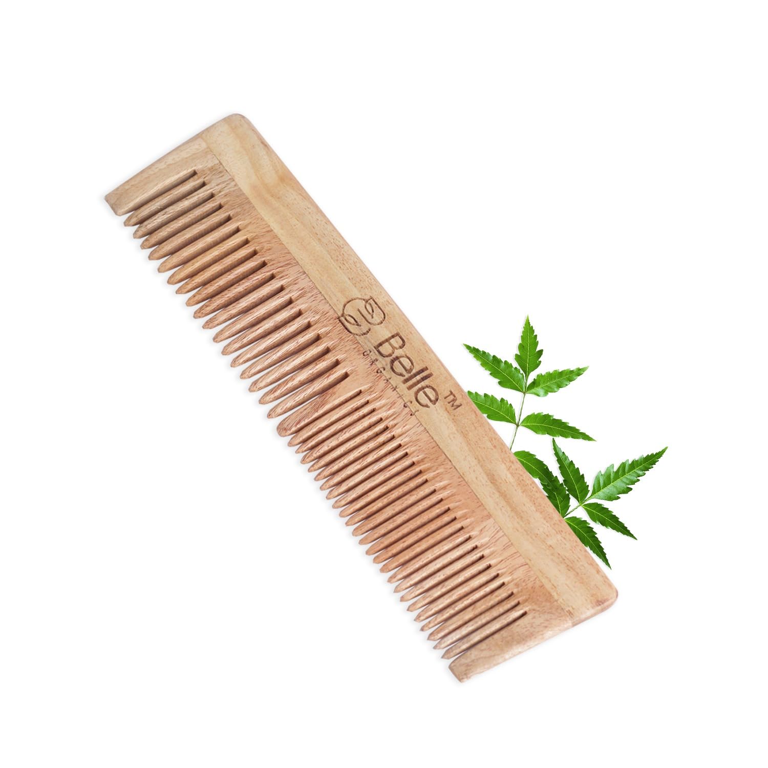 Belle Organics 100% Natural Neem Wooden Comb for Hair - Anti-Breakage, Scalp Nourishing & Anti-Frizz | Gentle Detangling Comb for Healthy Hair Growth | Eco-Friendly Wooden Hair Brush for Daily Hair Care & Styling