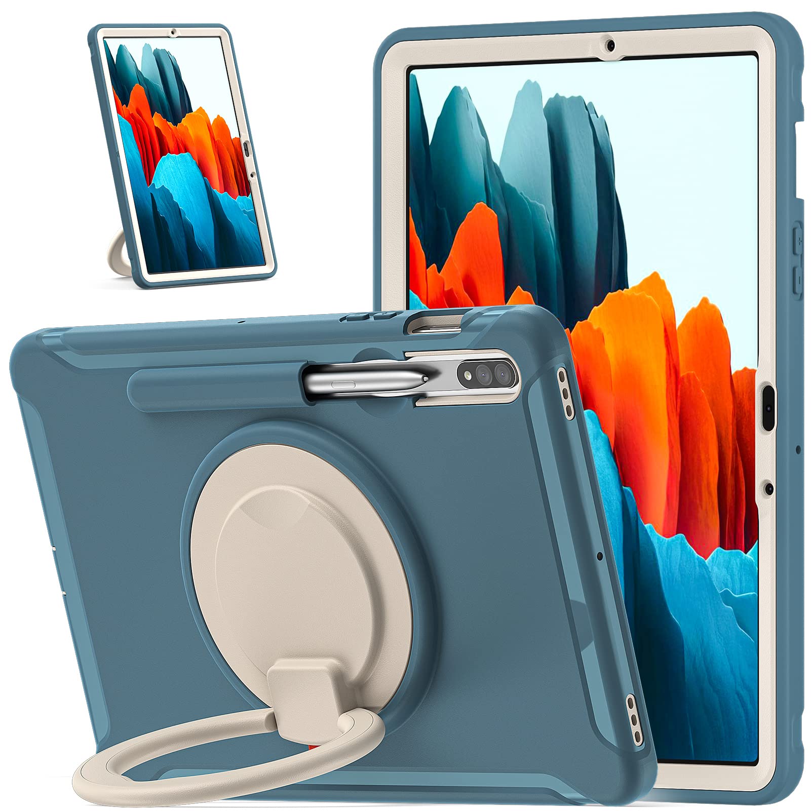 ORIbox Defender Case for Samsung Galaxy Tab S8/S7 11 Inch - Heavy Duty Shockproof Cover with 360° Rotating Ring Stand & Kickstand | Full Body Protection for Kids, Travel & Outdoor Use