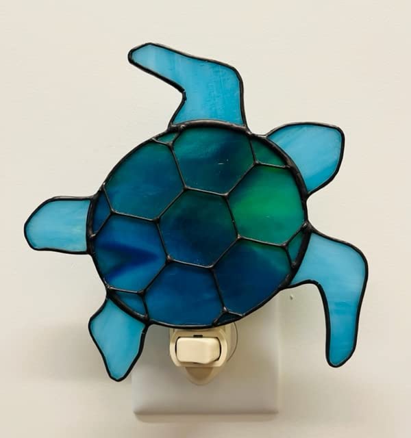 Handmade Stained Glass Turtle Night Light - Premium Sea Blue Glass Art Lamp, Made in USA | Perfect for Nursery, Kids Room, or Coastal Home Decor