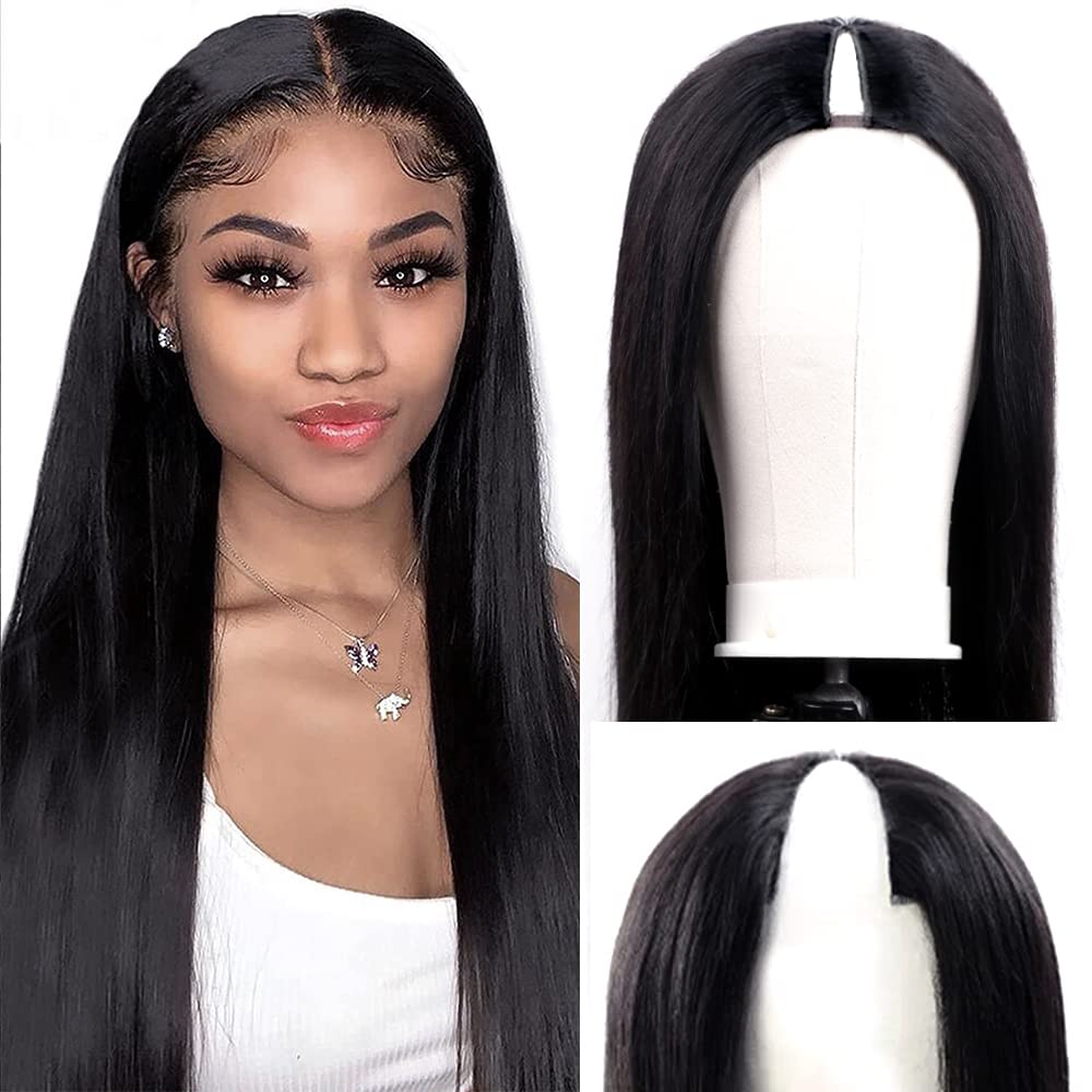 Brazilian Virgin Human Hair V Part Wig - 12 Inch Straight Glueless Half Wig for Black Women | 180% Density Natural Color | No Leave Out, Clip-In Design | Perfect for Daily Wear, Parties & Special Occasions