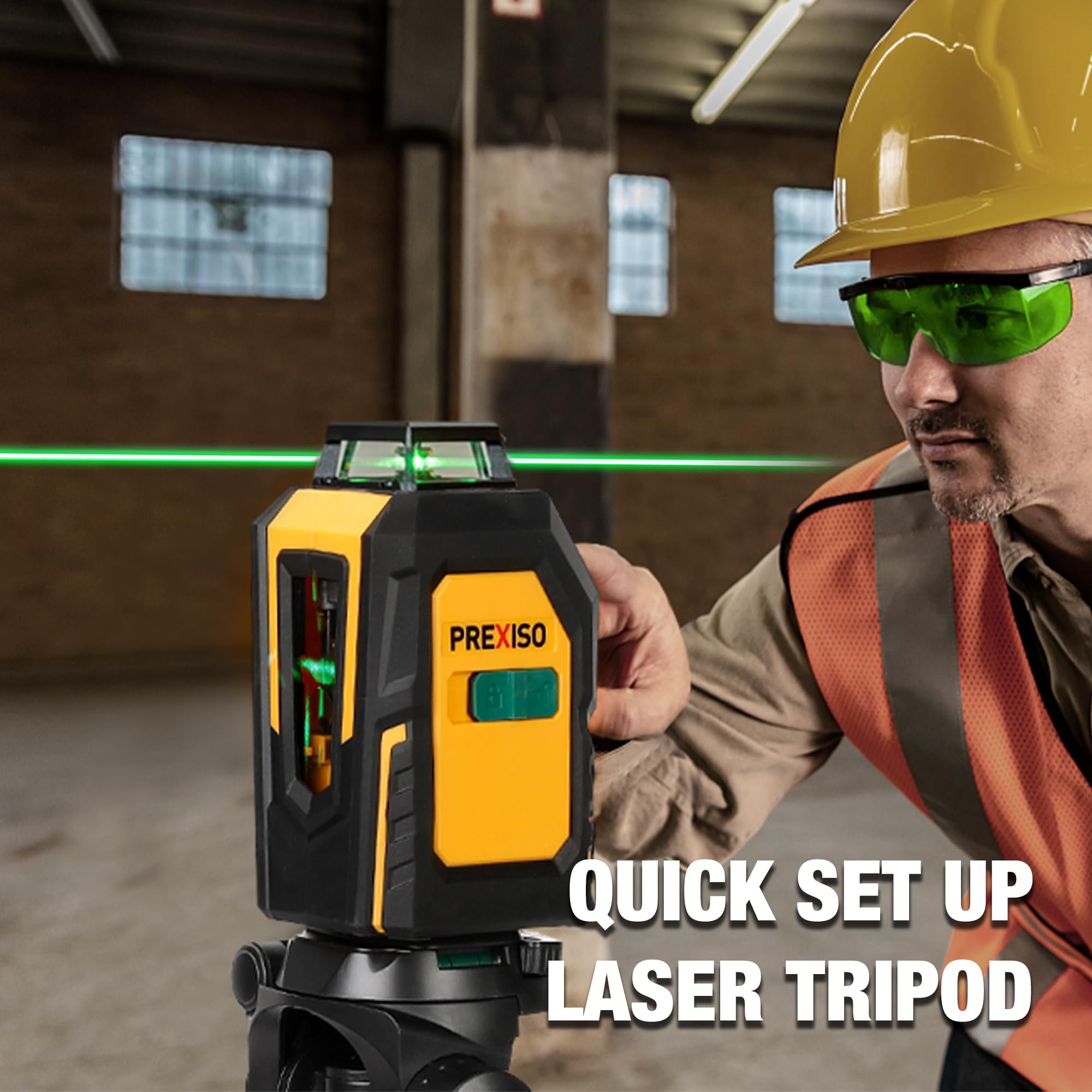 PREXISO 360° Self-Leveling Green Laser Level with Tripod - 100Ft Cross Line Laser for Construction, Floor Tile Installation & Home Renovation - Includes Target Plate, Green Glasses, Carry Bag & 4 AA Batteries - Perfect for Wall Alignment, Hanging Pictures & DIY Projects