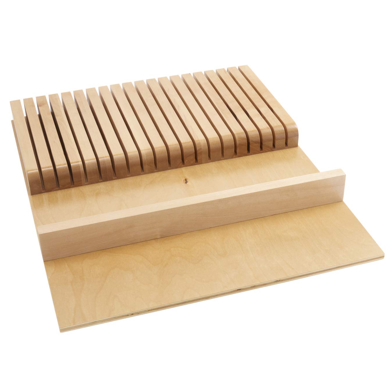Rev-A-Shelf 4WKB-1 Adjustable 19-Slot Wooden Knife Block & Utensil Organizer - Custom Trimmable Drawer Insert for Kitchen Knives, Forks, Spoons - Perfect for Kitchen Drawer Organization & Countertop Storage