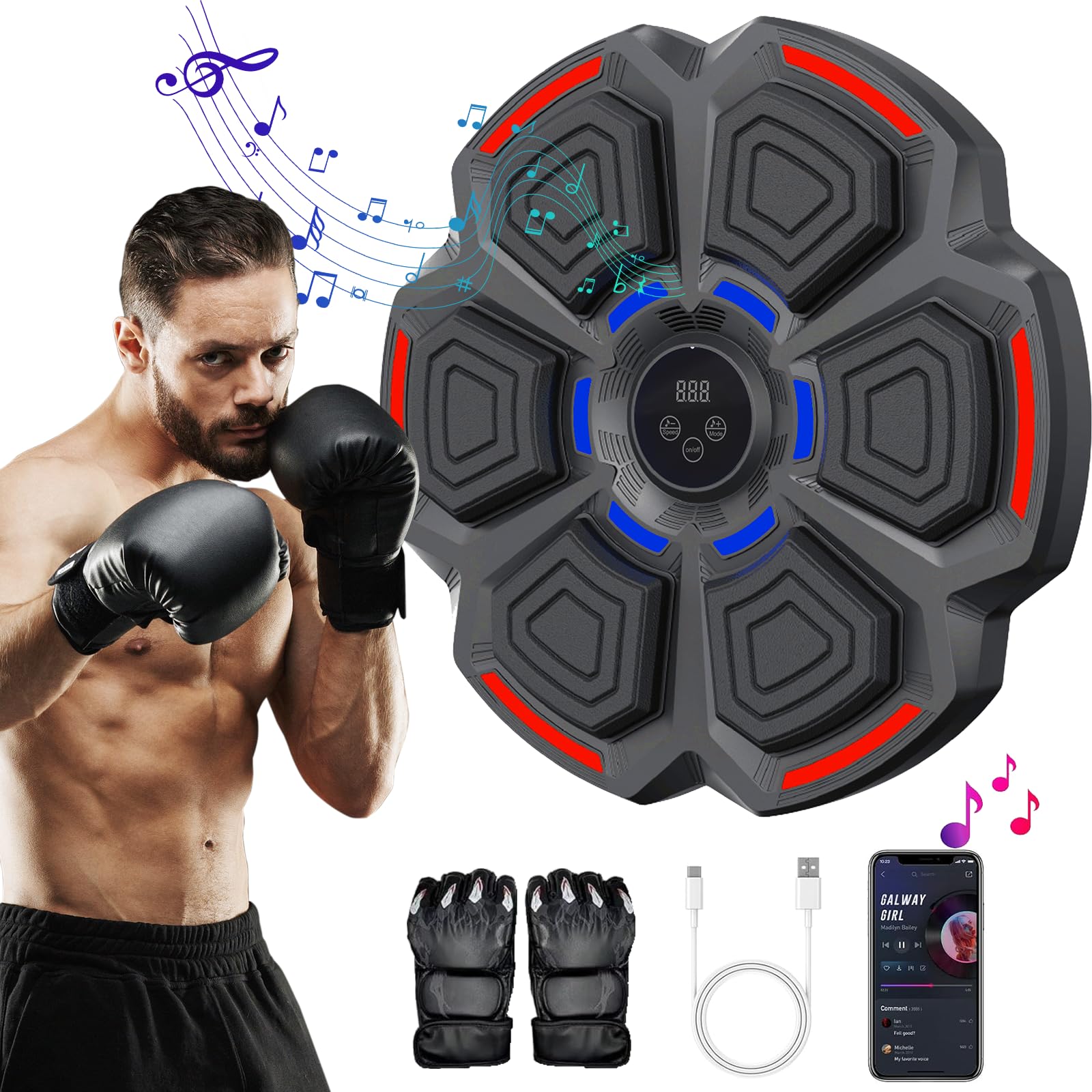 2025 Smart Bluetooth Boxing Machine for Adults & Kids - Wall Mounted Punching Trainer with Gloves, Interactive Boxing Target - Home Gym & Office Workout Equipment for Fitness, Stress Relief & Fun Family Activities