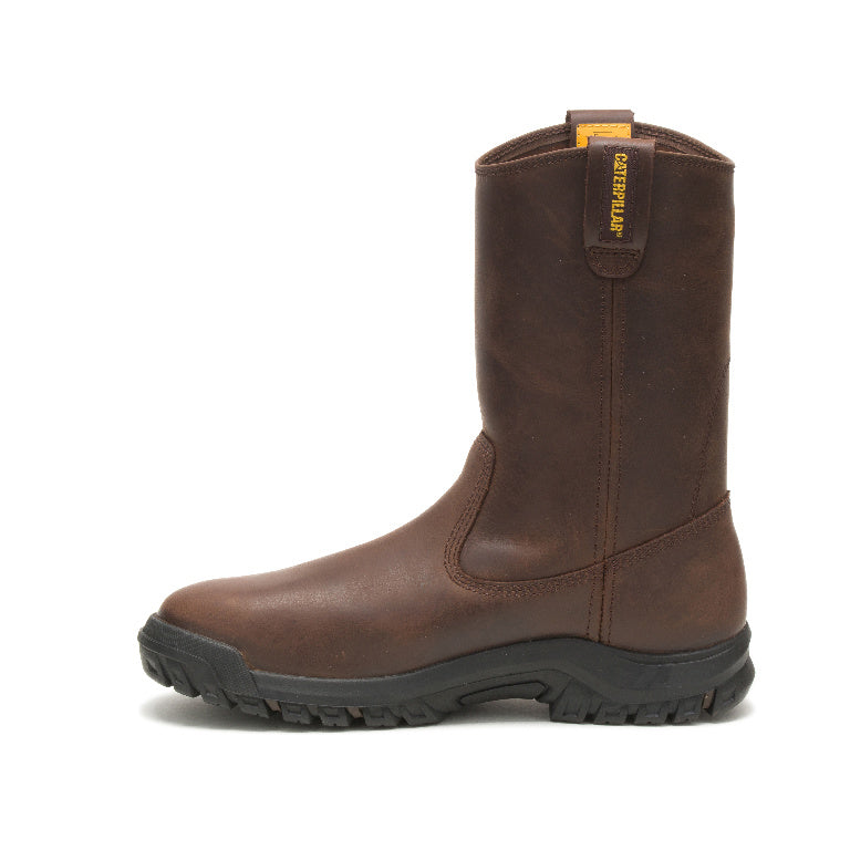 Men's Brown Steel Toe Pull-On Work Boots - Comfortable Drawbar Design for Construction & Warehouse Safety | OSHA Compliant Work Shoes for Electricians, Mechanics & Industrial Workers