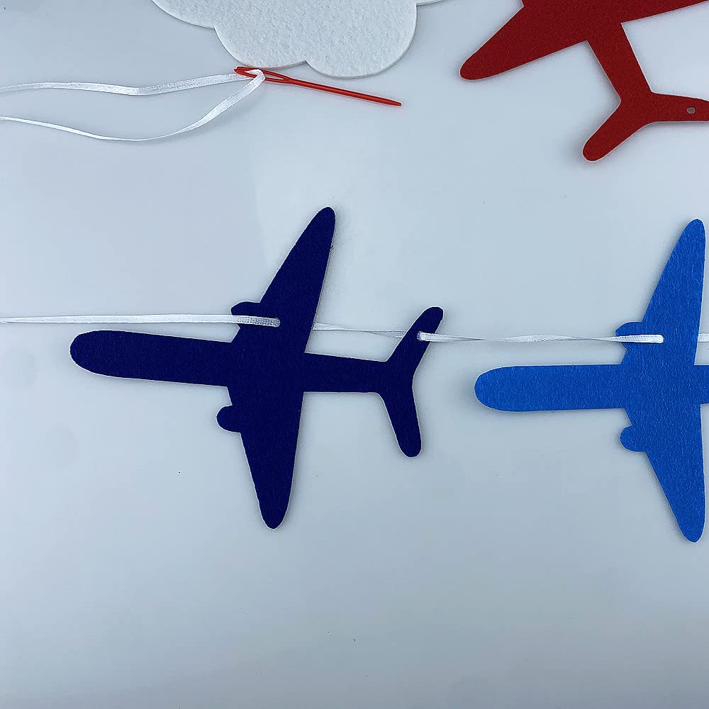 2 Pack Airplane Cloud Garland - Aviation Themed Party Decorations for Birthday, Baby Shower & Nursery - Airplane Banner for Kids Room, Classroom & Themed Events
