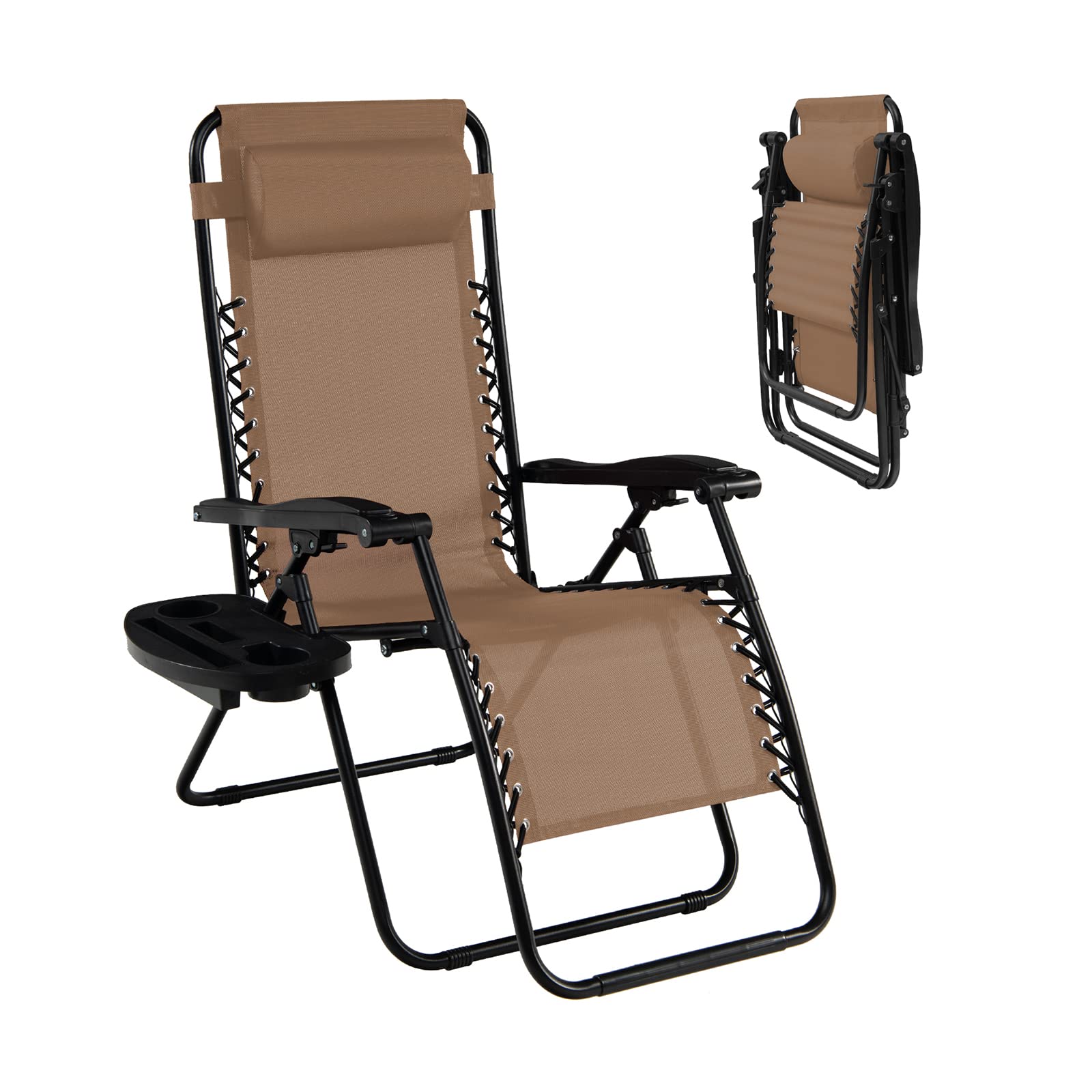 Folding Zero Gravity Reclining Lounge Chairs with Textilene Fabric - Adjustable Outdoor Patio Chairs with Pillows & Cup Holders for Backyard, Beach, Poolside Relaxation | Perfect for Sunbathing, Lounging and Outdoor Leisure