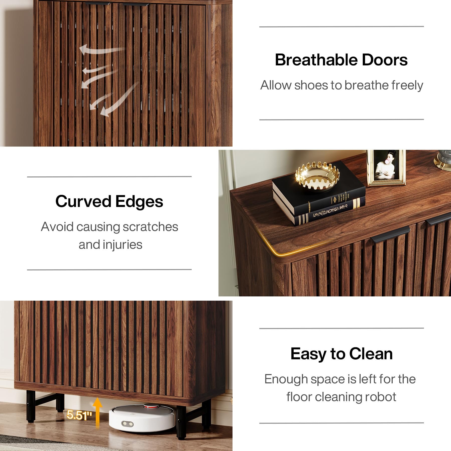 Tribesigns 6-Tier Wooden Shoe Storage Cabinet with Shutter Doors - Adjustable Shelves Freestanding Shoe Organizer for Entryway, Hallway, Closet - Modern Home Organization Solution (Walnut) | Perfect for Small Spaces & Shoe Lovers