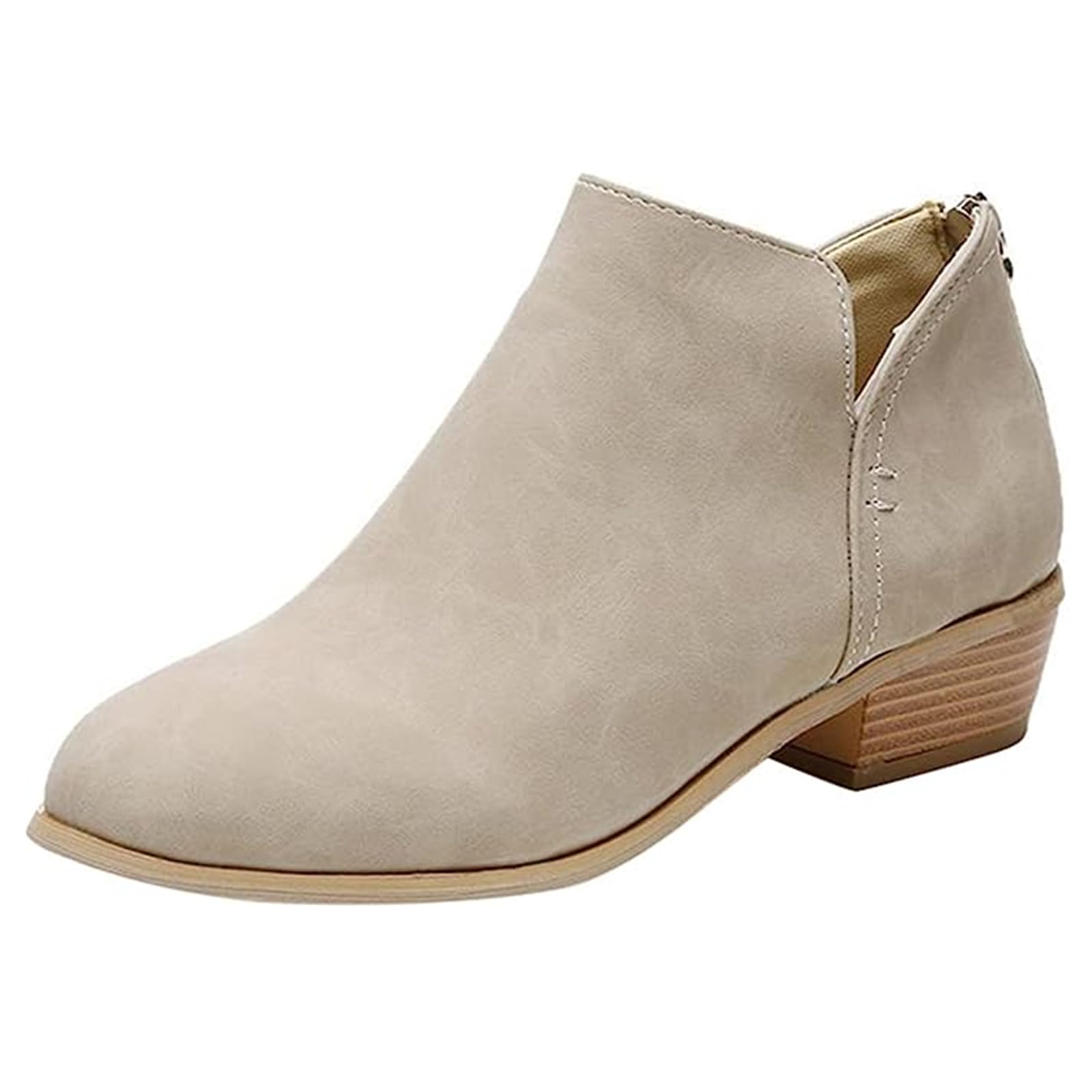 Lausiuoe Women's Ankle Booties - Low Heel V-Cutout Chunky Block Heel Slip-On Boots for Wide Feet | Casual & Dressy Footwear for Work, Date Night & Everyday Wear