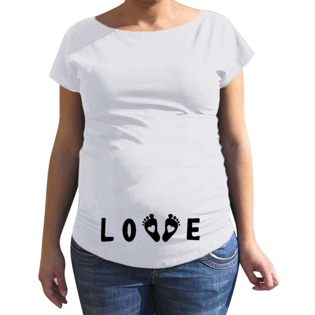 Women's Maternity T-Shirt - Cute Funny Pattern Short Sleeve Pregnancy Top in White | Comfortable Casual Wear for Expecting Moms | Perfect for Everyday Outfits, Baby Showers & Maternity Photos