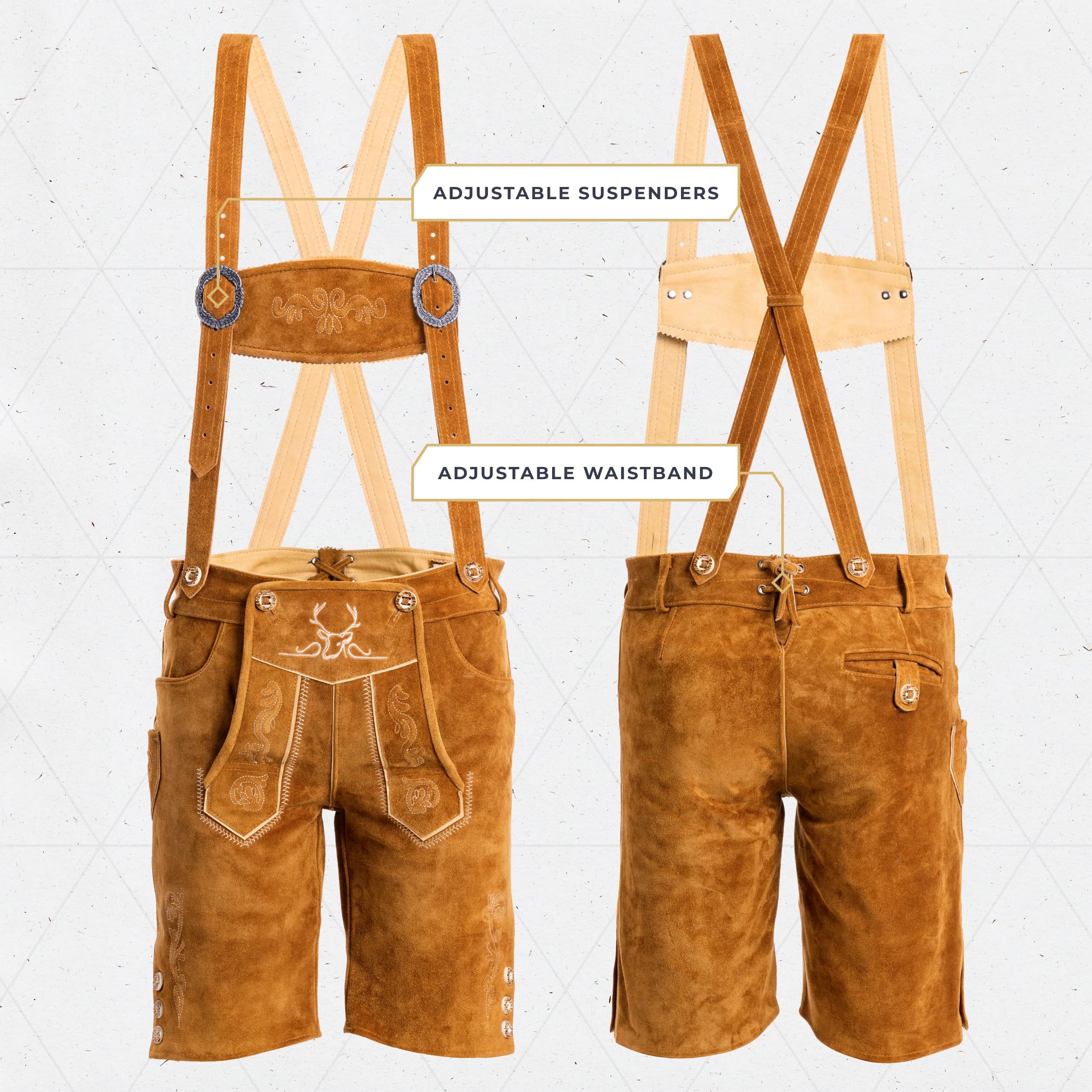 Authentic German Lederhosen for Men - Genuine Leather Bavarian Trachten Shorts, Light Brown Oktoberfest Costume | Perfect for Oktoberfest, Beer Festivals, Cultural Events & Bavarian Themed Parties