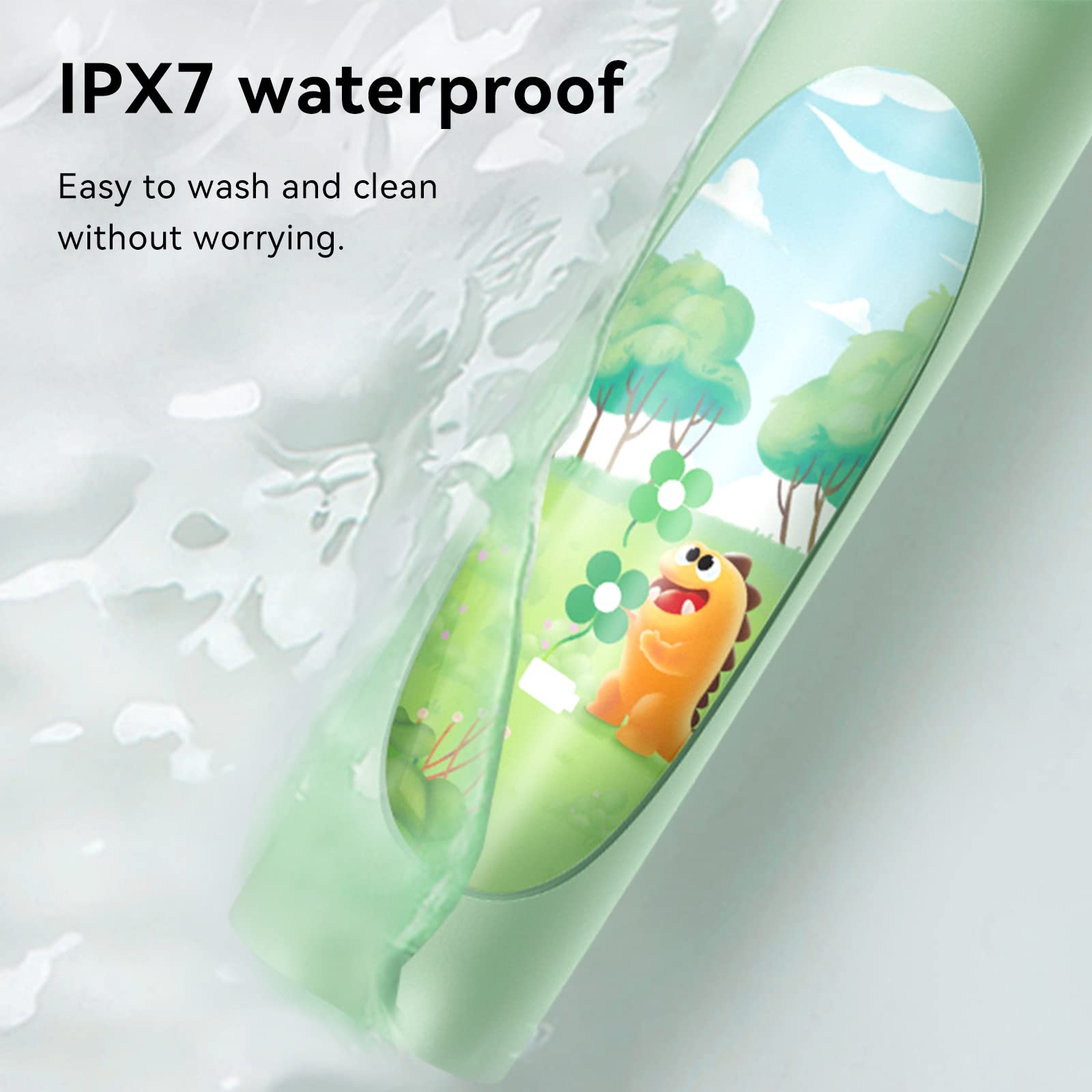 usmile Kids Electric Toothbrush - Soft Bristles, 2-Minute Timer, Ergonomic Silicone Handle, 6-Month Battery Life, for Ages 3+ (Green) - Perfect for Gentle Teeth Cleaning & Developing Healthy Oral Hygiene Habits in Children