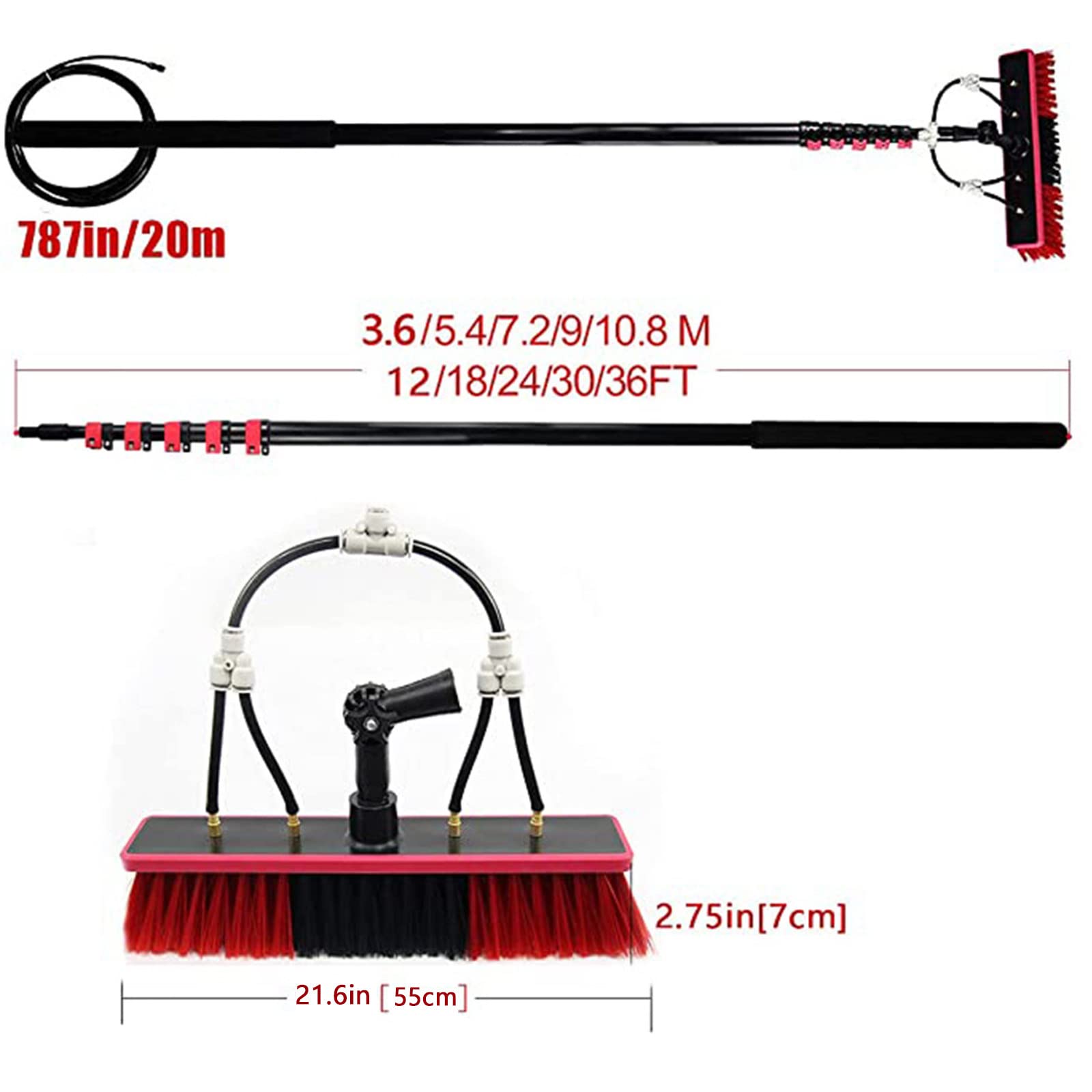 **Window Cleaning Pole Kit with 55cm Brush Head & Extendable to 7.2m (24FT) – Water/Hose Fed for Indoor/Outdoor High Windows, Solar Panels & Photovoltaic Cleaning – Perfect for Homes, Offices & Commercial Buildings**