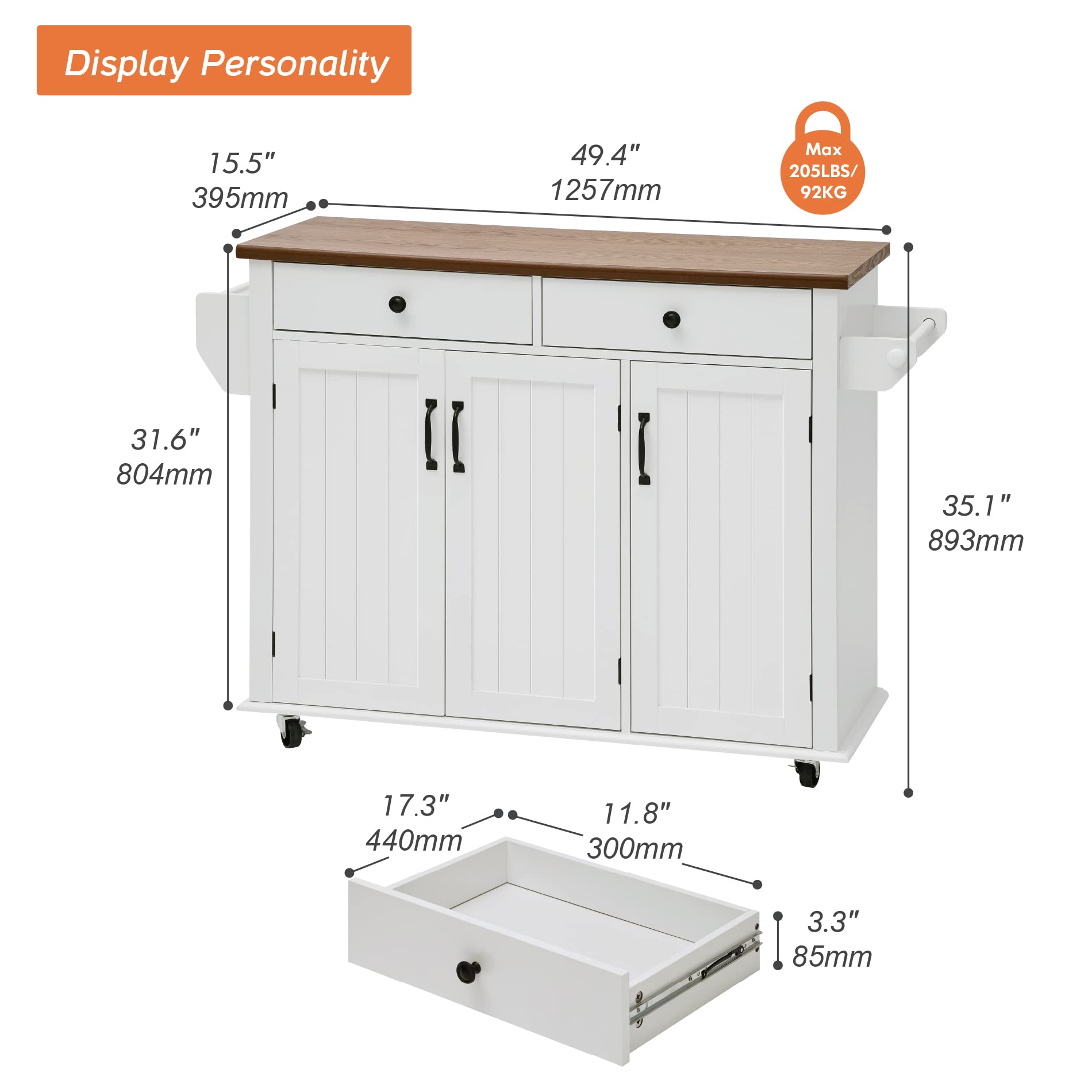 WAMPAT Rolling Kitchen Cart with Drawers and Cabinet - Stainless Steel Mobile Kitchen Island with Spice Rack & Towel Holder | Perfect for Small Spaces, Apartment Cooking & Extra Countertop Storage