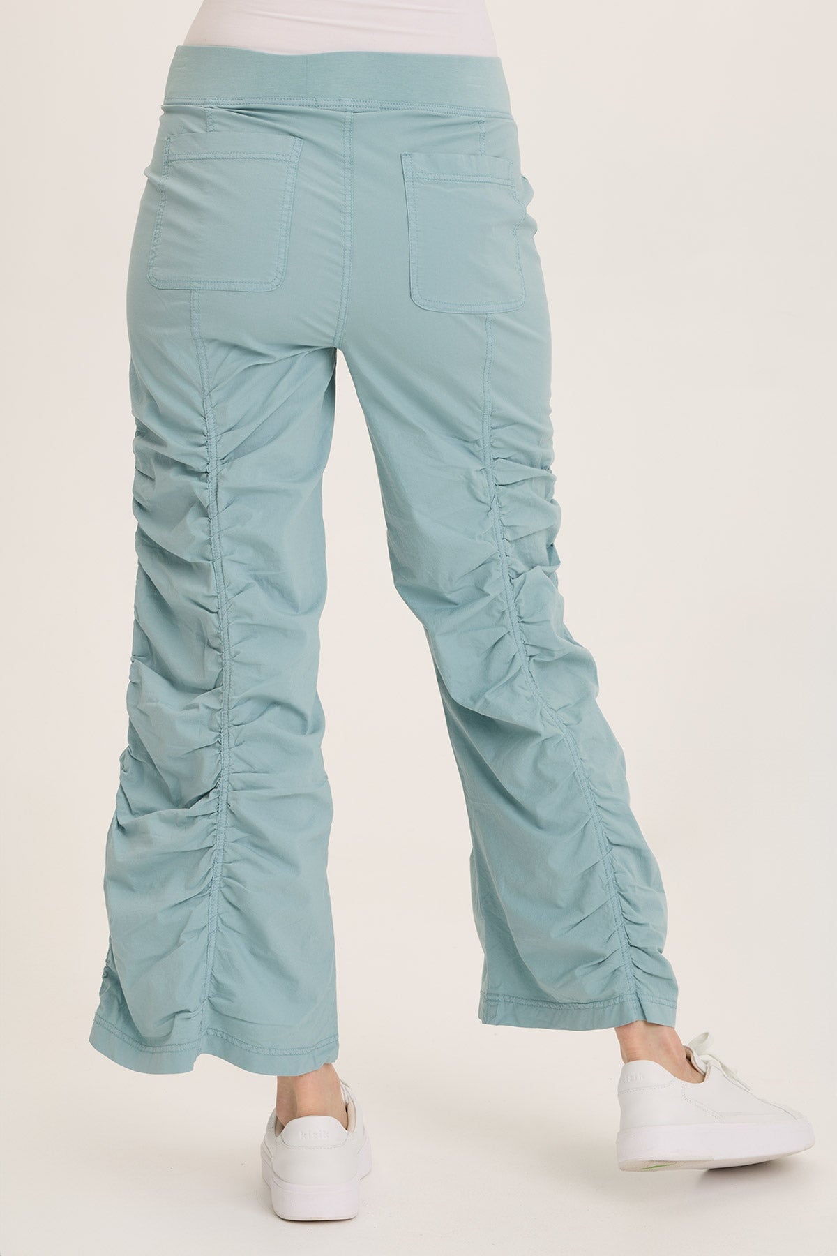 Naola Stretch Poplin Ruched Flare Gaucho Pants for Women - Comfortable High Waisted Wide Leg Trousers for Casual Wear, Office & Date Night Outfits