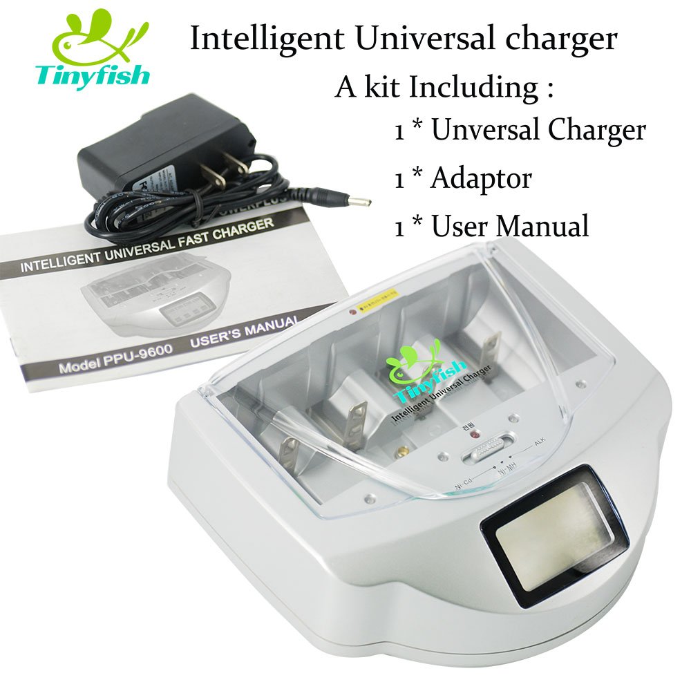 Universal Battery Charger for AA AAA C D 9V - NiMH NiCd Alkaline Rechargeable Batteries Fast Charger with Discharge Function - Perfect for Home, Office, Toys, Flashlights & Electronics (PPU9600, Batteries Not Included)