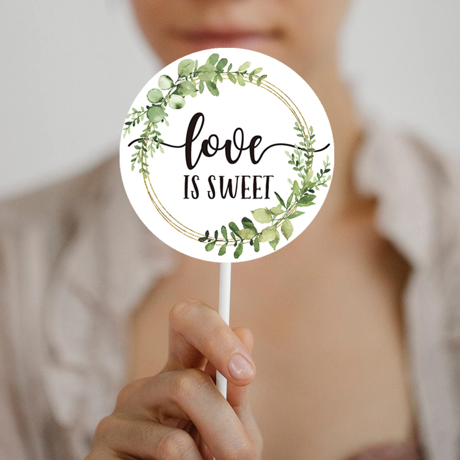 Love is Sweet Wedding Stickers - 50 Pack 2 Inch Circle Greenery Bridal Shower Favors & Gift Labels - Perfect for Wedding Invitations, Table Place Cards, and Party Decorations