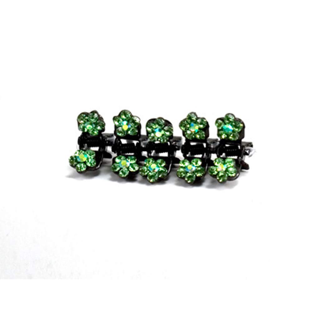 Elegant Rhinestone Crystal Hair Claw Clips - Set of 5 Small Decorative Petal Hair Jaw Clips in Green | Perfect for Bridal, Prom, Party Hairstyles & Everyday Accessories
