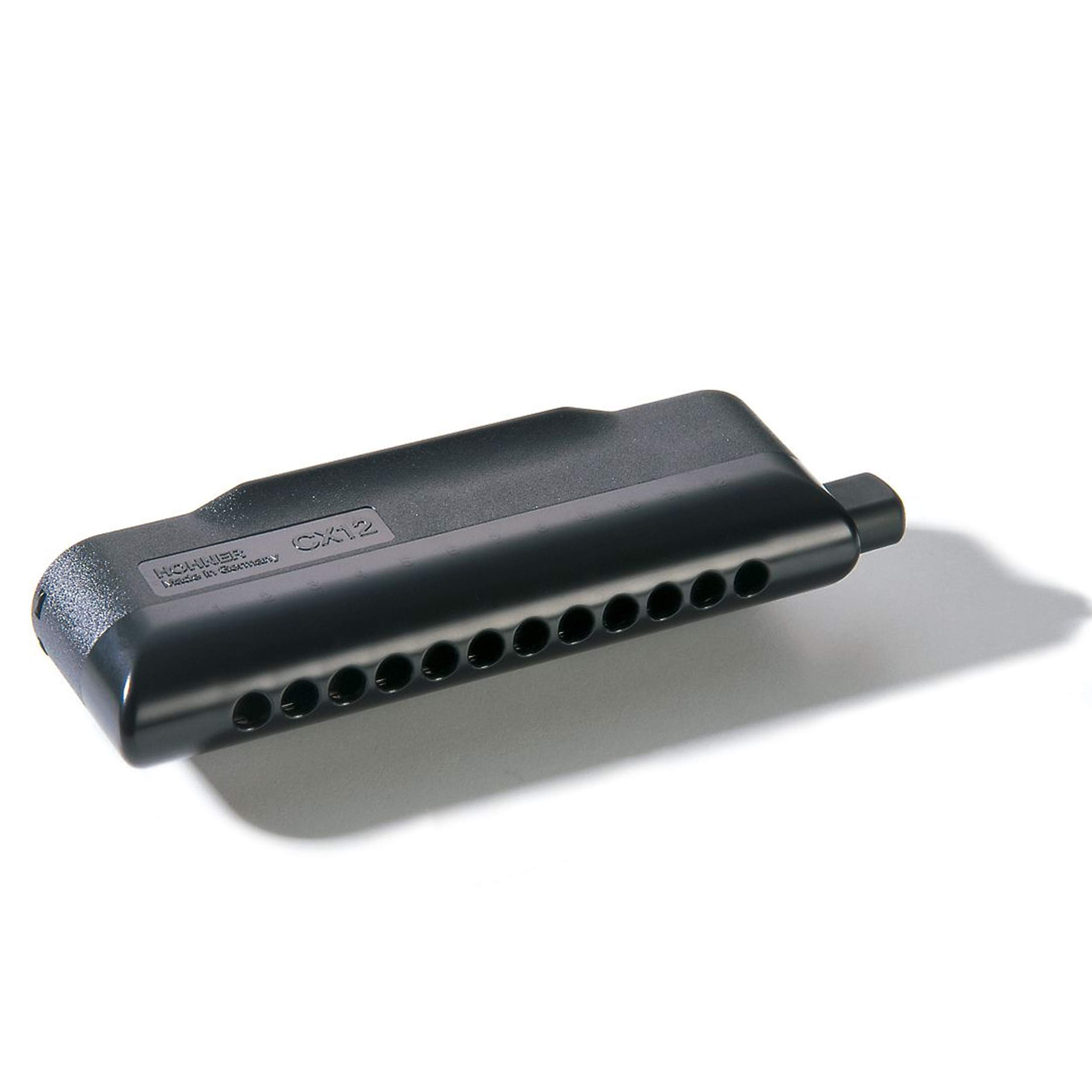 HOHNER CX-12 Chromatic Harmonica in Key of E - Professional 12-Hole Harmonica for Blues, Jazz & Classical Music - Black (7545-E) - Perfect for Stage Performances & Music Practice
