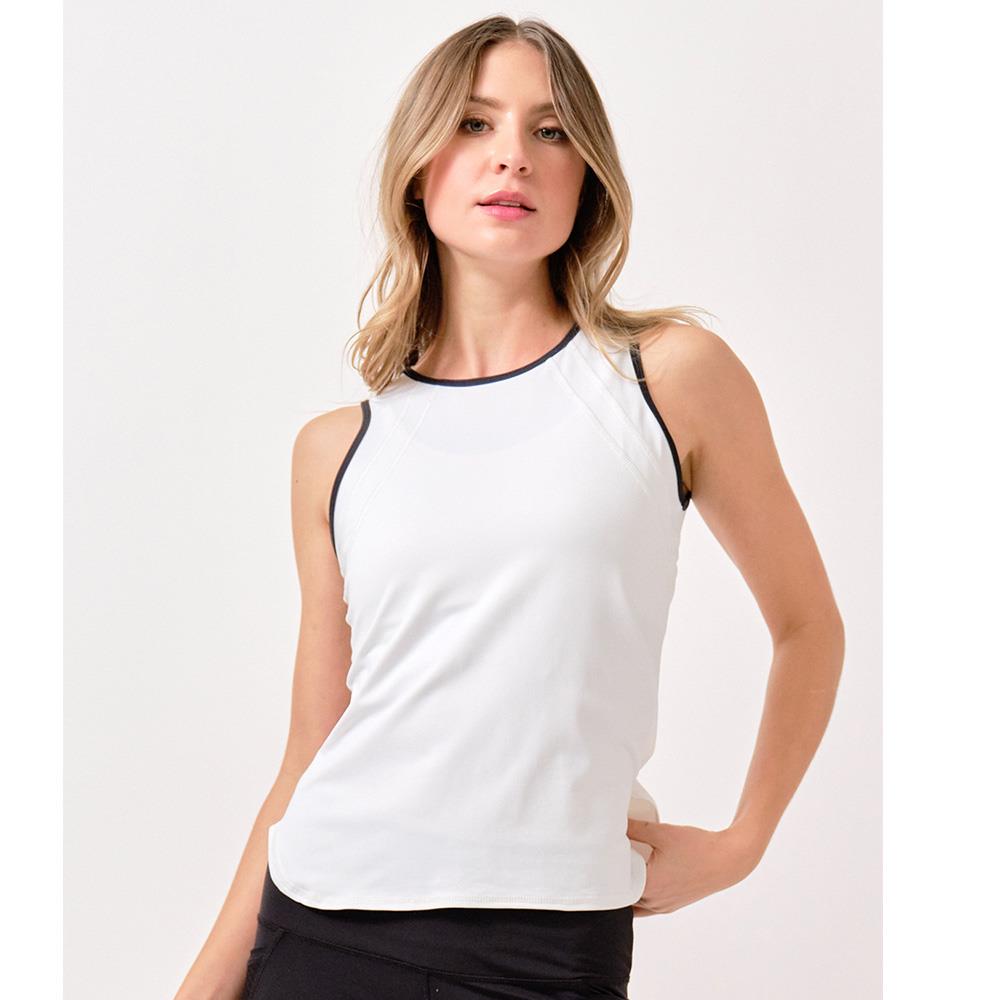 Lija Women's Bea Tank Top - White & Black - Comfortable Workout Shirt for Yoga, Running & Gym