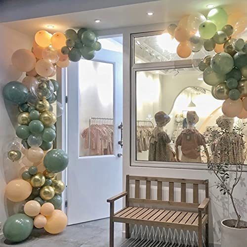152-Piece Sage Green Balloon Garland Kit with White, Peach, Gold & Retro Olive Green Balloons - Wedding, Baby Shower, Bridal Shower & Birthday Party Decorations - Perfect for Indoor and Outdoor Celebrations
