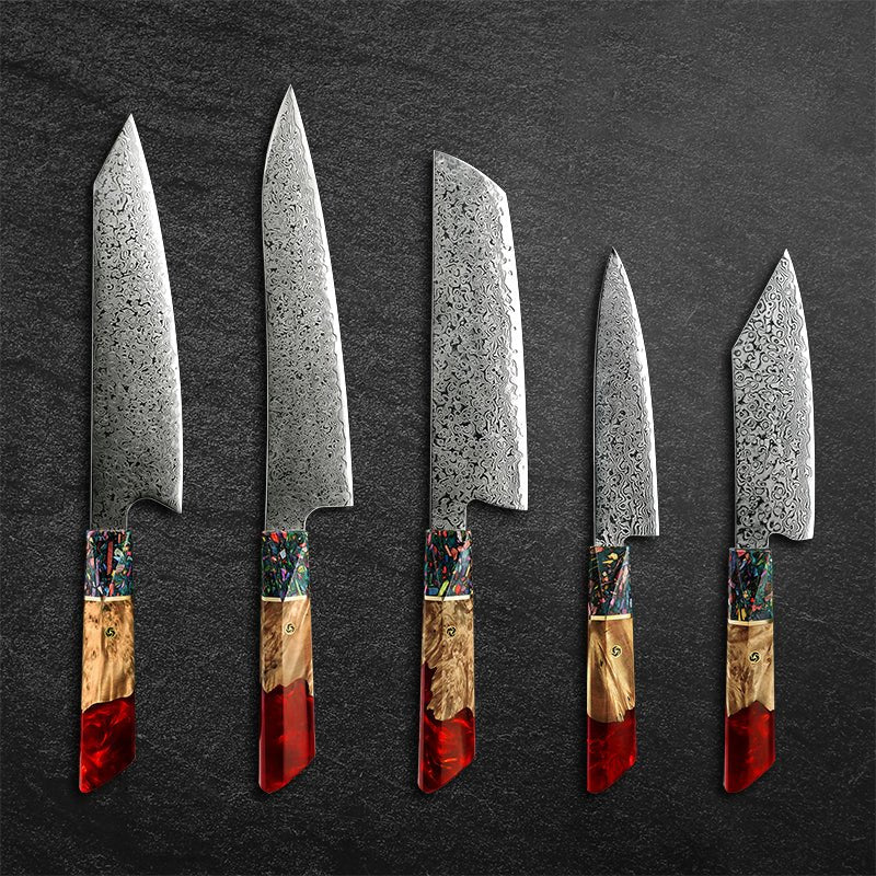 Premium Japanese Chef Knife Set - VG-10 Damascus Steel Blade with Exotic Stabilized Olive Wood Handle & Leather Sheath - Perfect for Professional Chefs & Home Cooking Enthusiasts