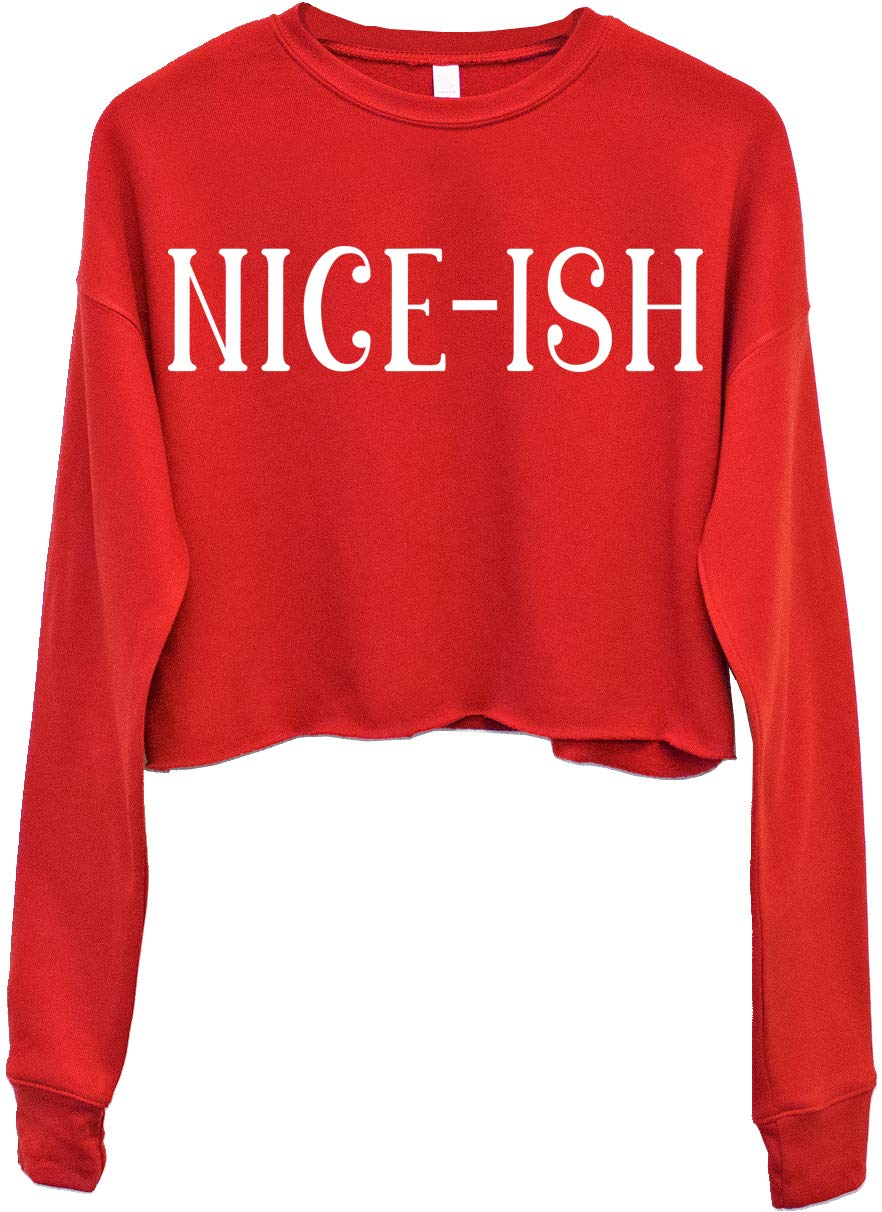 NoBull Women's Naughty or Nice-Ish Cropped Ugly Christmas Sweater - Festive Holiday Pullover for Xmas Parties & Family Gatherings