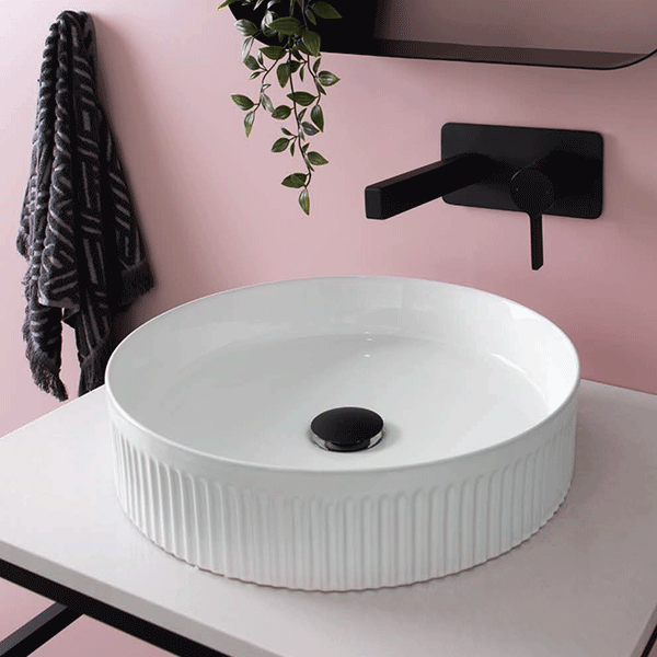 Round Fluted Above Counter Basin 410 x 410mm - White Ceramic Bathroom Sink for Modern Vanity & Powder Room Decor