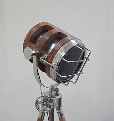 Vintage Wooden Spotlight Lamp - Industrial Tripod Floor Light for Home & Theatre Decor