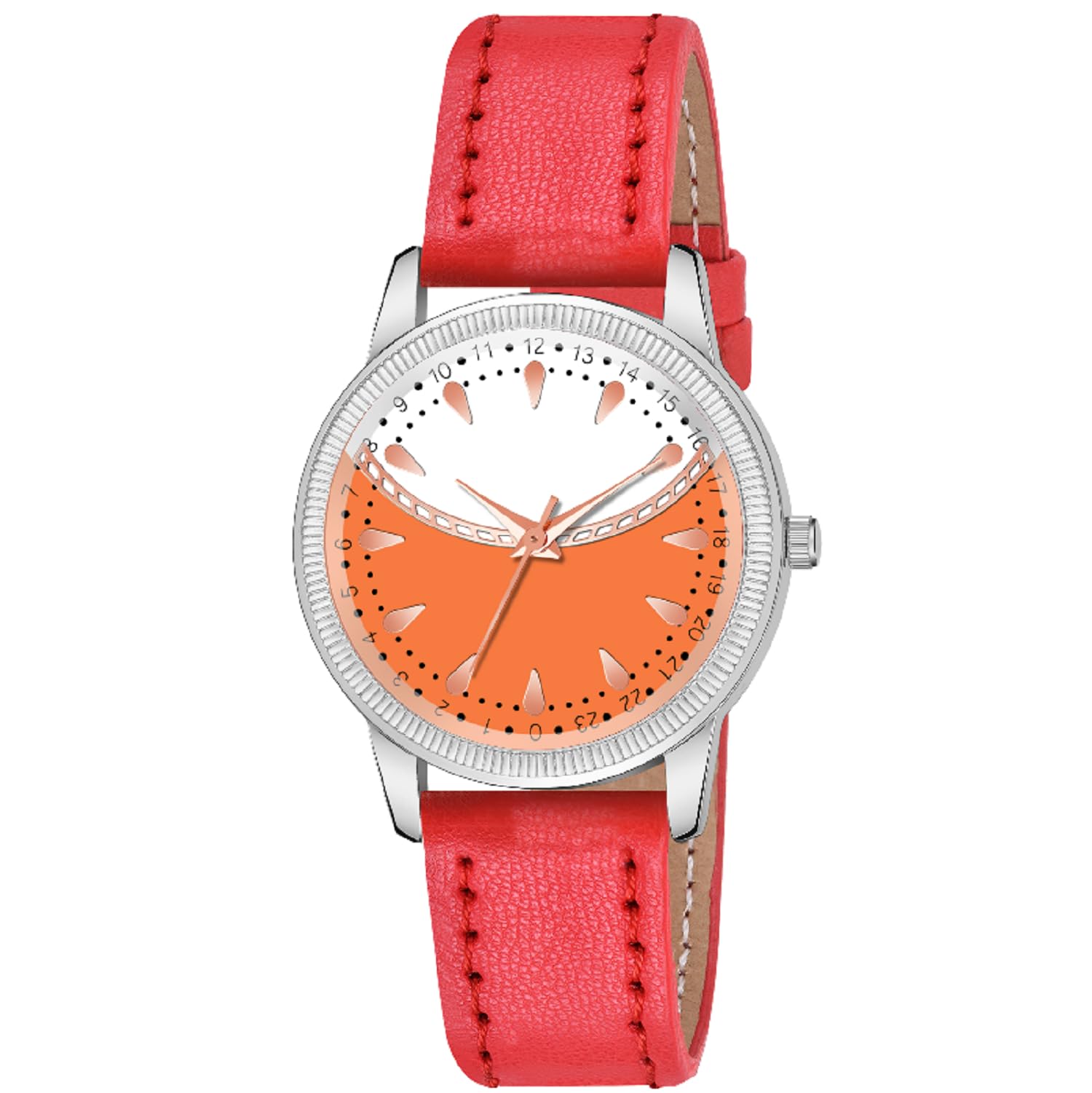 KIROH Women's Analog Watch with Sun Rise Dial & Leather Strap - Elegant White Timepiece for Girls and Ladies | Perfect for Everyday Wear, Office & Special Occasions