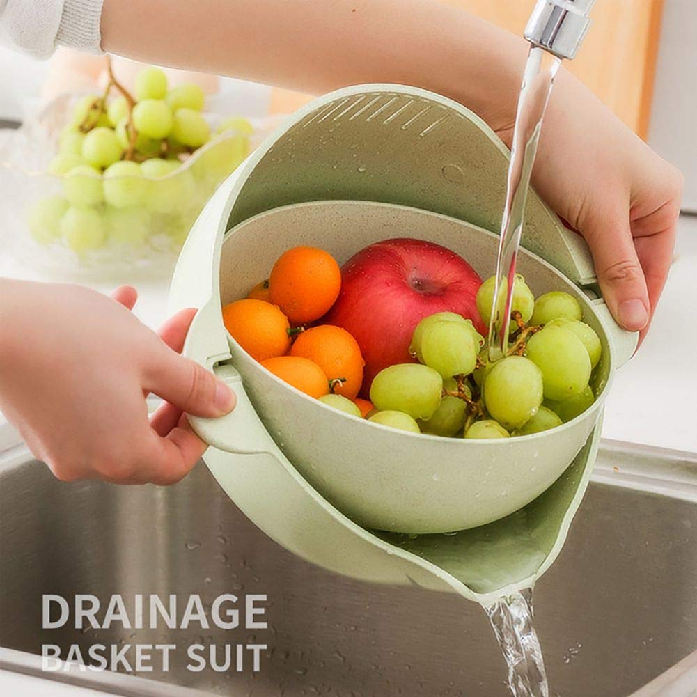 Forart 2-in-1 Kitchen Strainer and Colander Set - Large Plastic Washing Bowl with Rotatable Double-Layer Drain Basket for Cleaning Fruits, Vegetables, Pasta - Perfect for Meal Prep, Salad Making, and Healthy Cooking