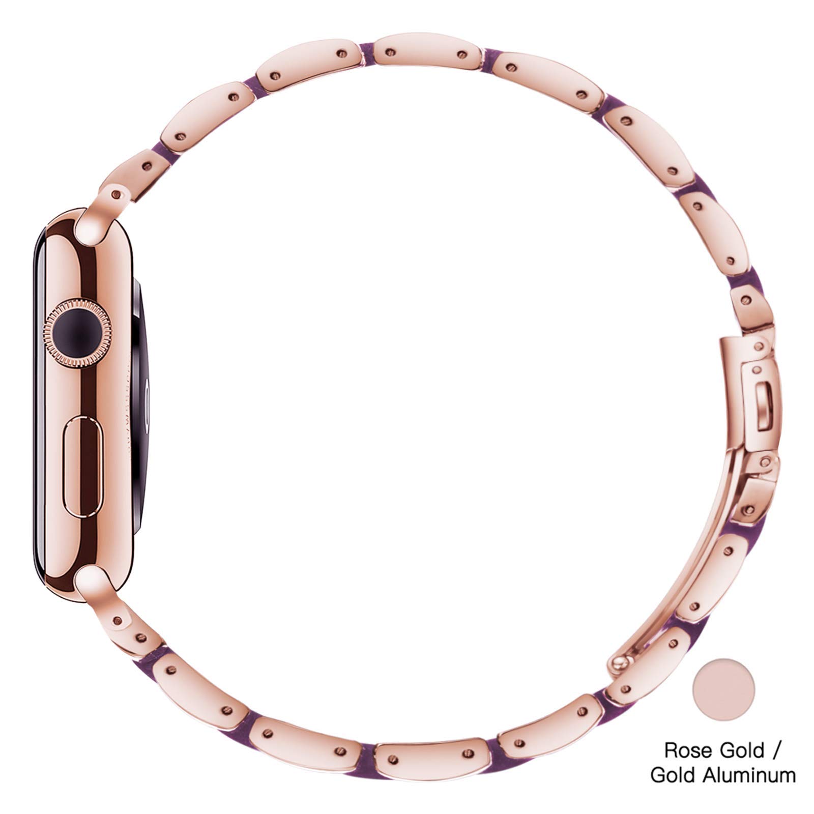 Luxury Light Purple Rose Resin Apple Watch Band with Stainless Steel - Comfortable Strap for Women, Compatible with Apple Watch Series 9/8/7/SE/6/5/4/3/2/1 (38mm/40mm/41mm) - Perfect for Workouts, Office & Everyday Fashion