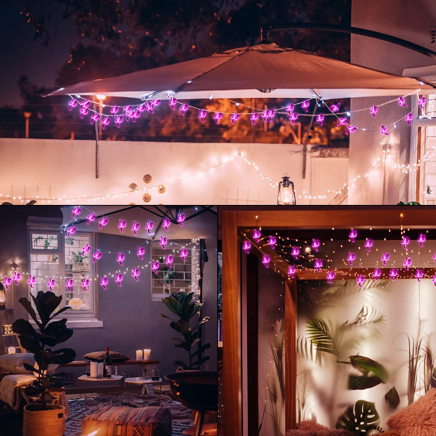ENSHUI 21ft Solar String Lights Outdoor Waterproof - 30 LED Pink Flamingo Garden Lights with 8 Lighting Modes | Fairy Lights for Patio, Terrace, Camping & Christmas Decoration (Flamingo Design) - Perfect for Backyard, Garden Party, Wedding & Holiday Decor
