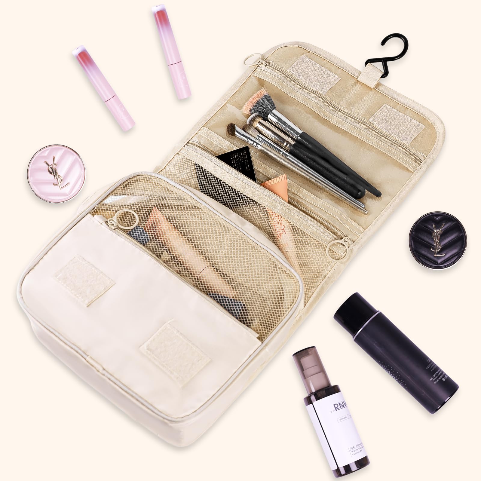 Waterproof Hanging Toiletry Bag for Women - Large Travel Makeup Organizer with Multiple Compartments | Foldable Cosmetic Bag for Bathroom Essentials, Shower Caddy & Vacation Packing | Perfect for Camping, Gym, Business Trips & Air Travel