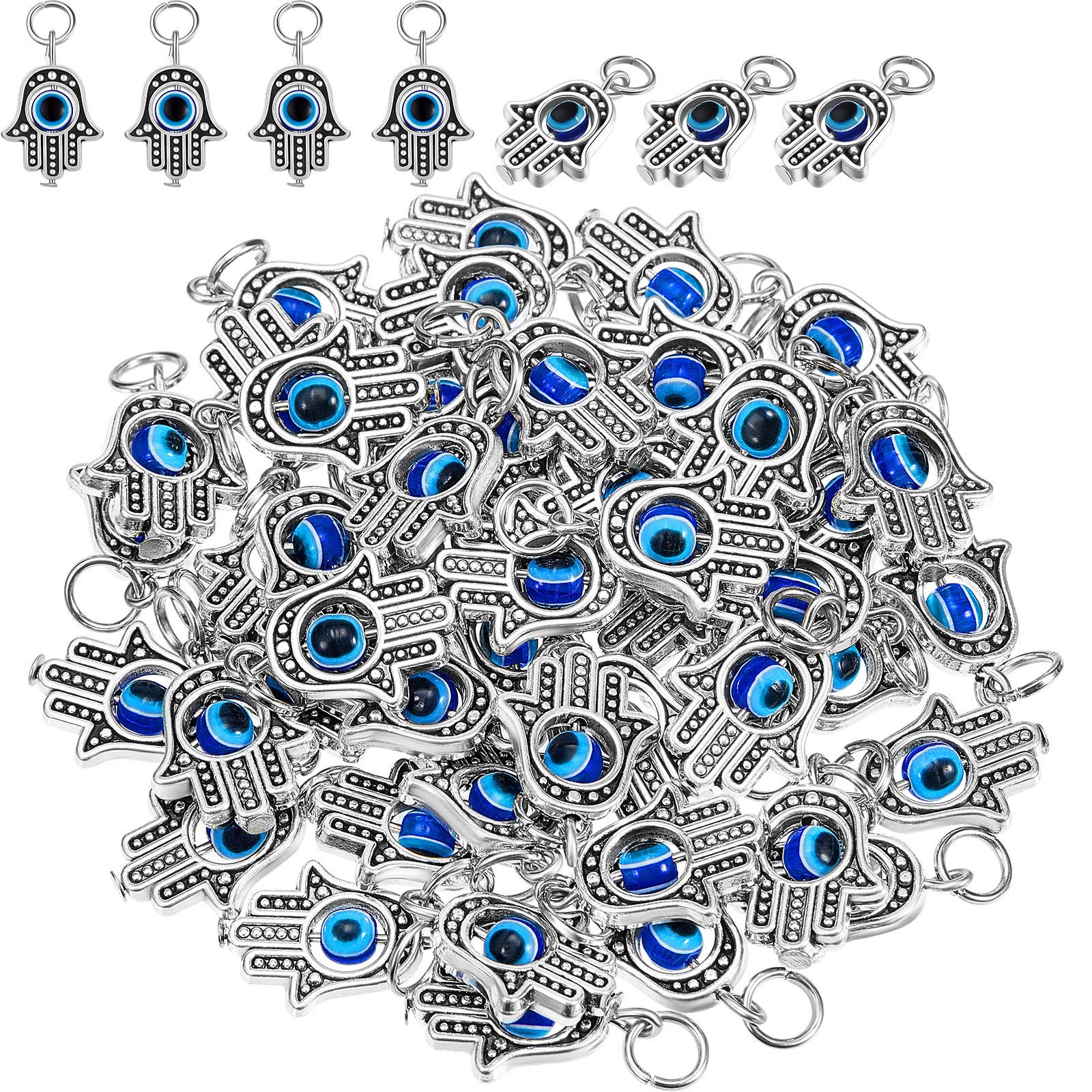 50Pcs Hamsa Hand Charms with Evil Eye - Beaded Pendants for Jewelry Making, DIY Crafts, Women's Accessories & Home Decor | Perfect for Bracelets, Necklaces, Gifts & Boho Style Decorations