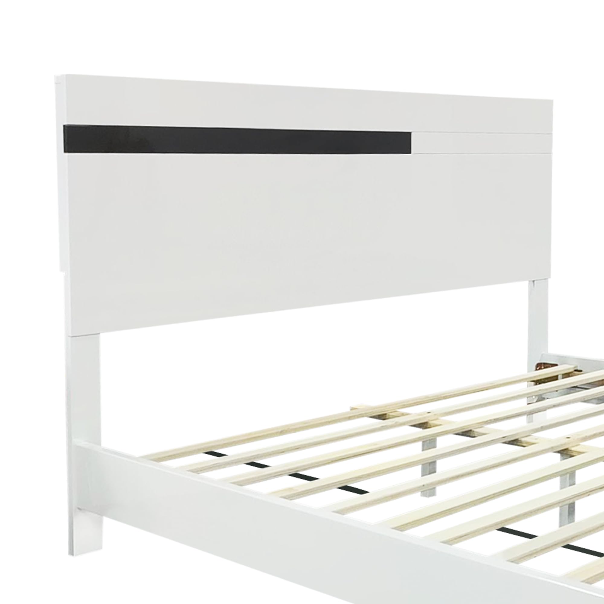 Modern High Gloss White 3-Piece Queen Size Bedroom Set - Floating Platform Bed Frame with LED Lights & 2 Nightstands - Perfect for Contemporary Bedrooms, Guest Rooms & Small Spaces