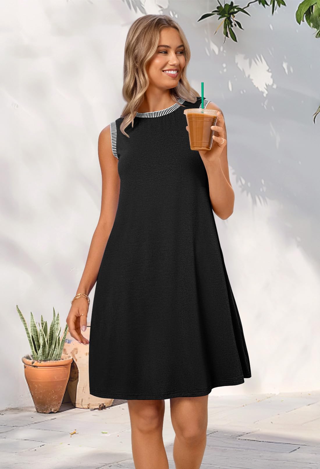 MEROKEETY Women's Sleeveless Sundress - Summer Spring Casual Mini Dress, Beach Coverup, Tank Crewneck Vacation Dress for Women | Perfect for Beach Trips, Pool Parties & Summer Outings