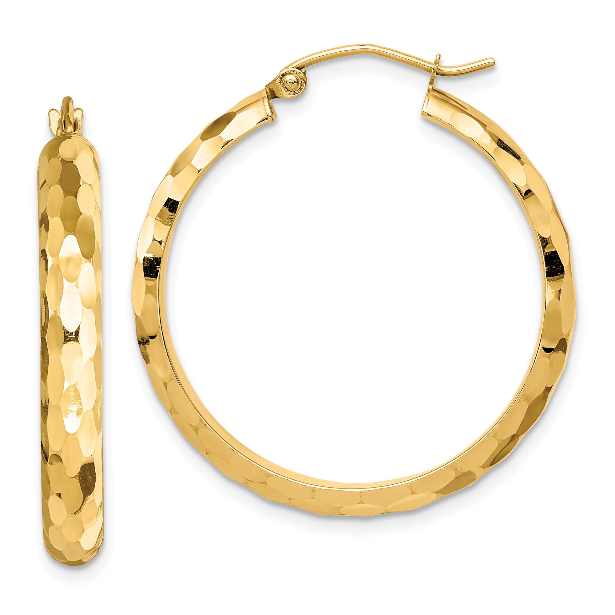 14K Diamond-Cut Hoop Earrings in Yellow Gold - Elegant Everyday Jewelry for Women, Perfect for Work, Parties & Special Occasions