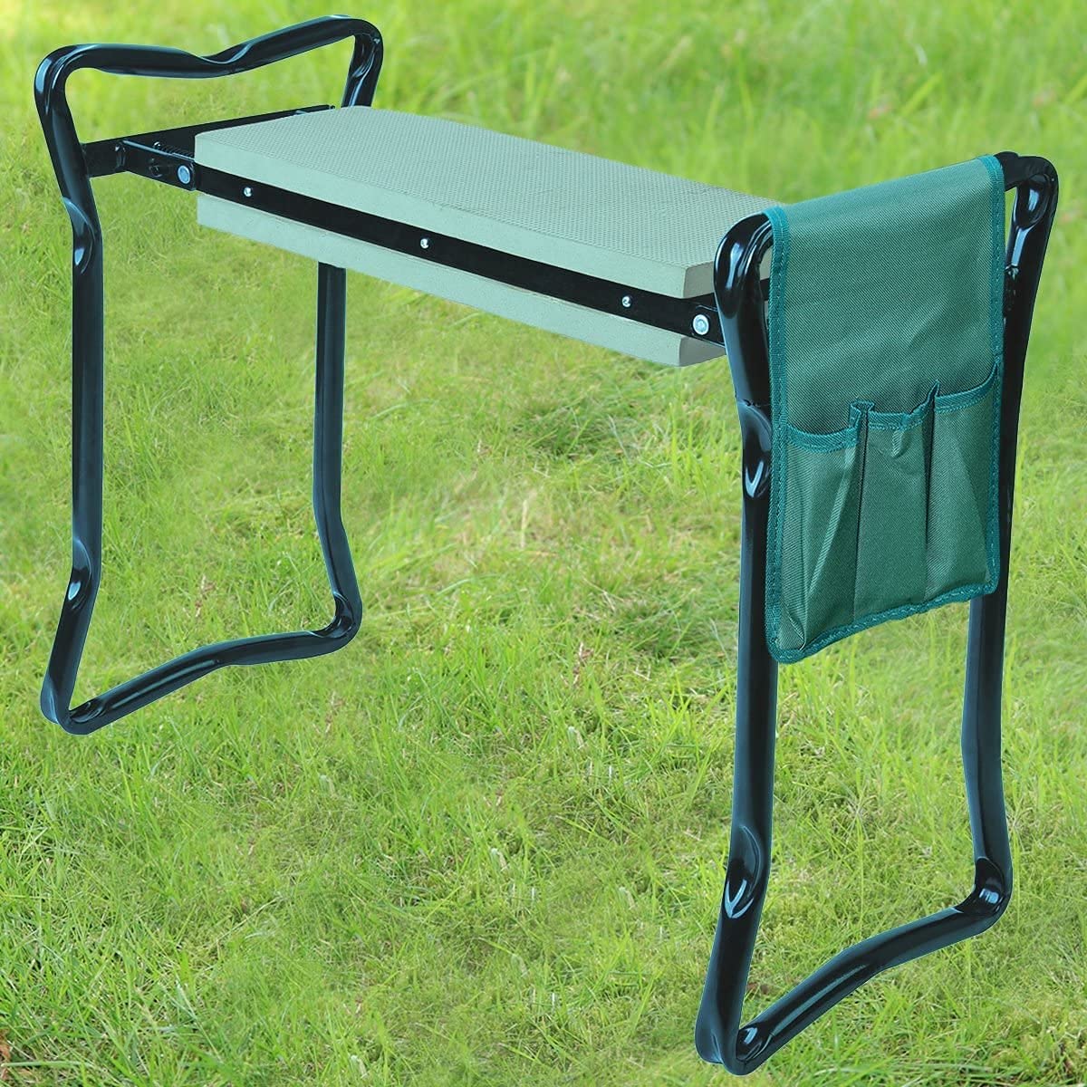 YUEGOO Folding Kneeler with Padded Seat & Tools Bag - Space Saving Garden Kneeler for Gardening, Weeding, and Outdoor Work