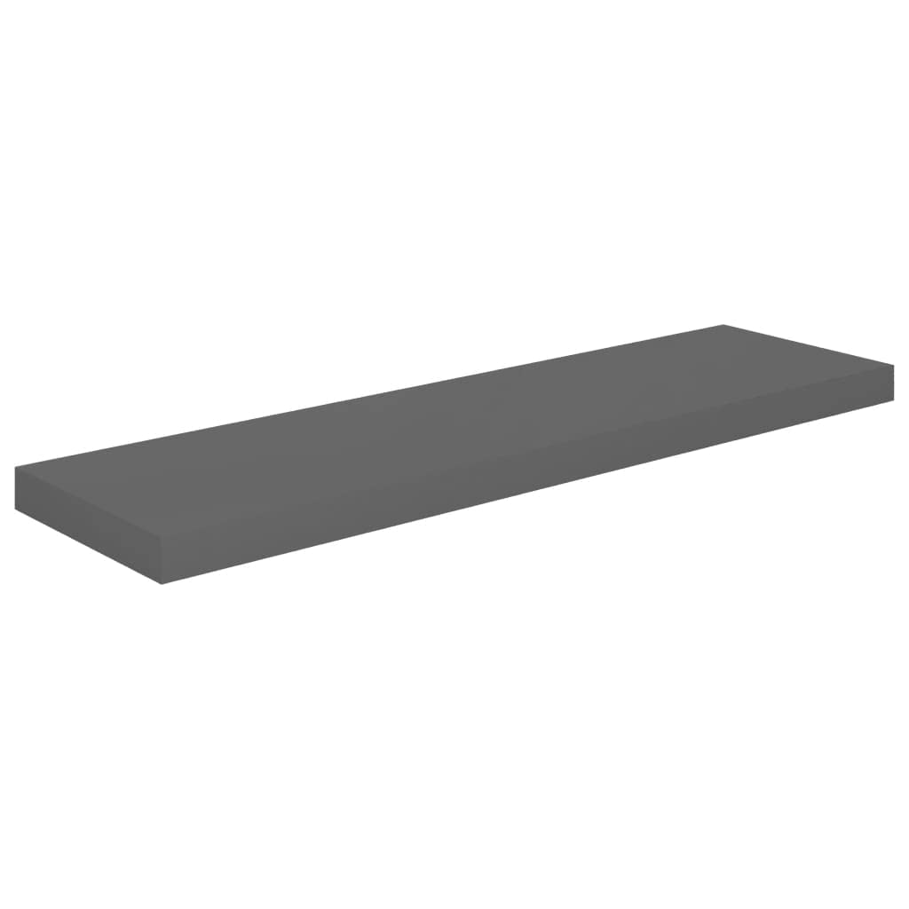 Floating Wall Shelves Set of 2 - Modern High Gloss Gray MDF Wall Mounted Shelves 35.4